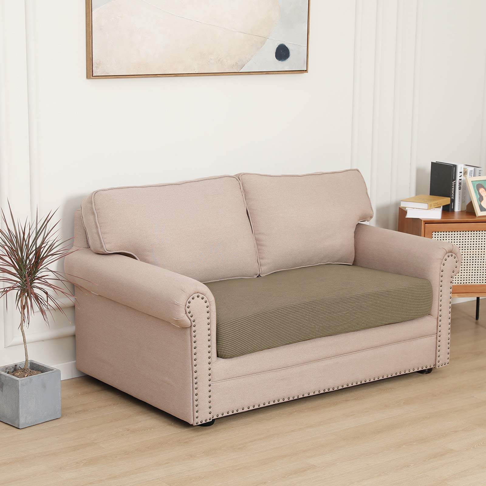 Stretch Loveseat Cushion Cover - Soft Elastic Sofa Slipcover Protector for Furniture (Tan) | Perfect for Living Room, Bedroom & Home Decor