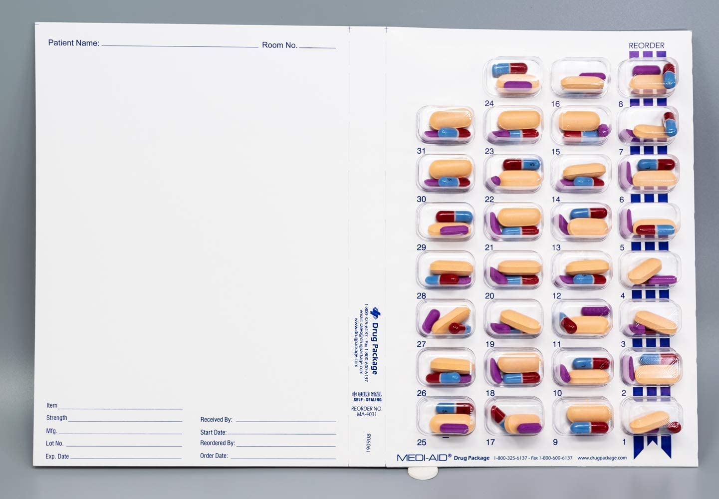 Monthly XL Cold Seal Medication Blister Pack System - 31-Day Pill Organizer Cards (100 Pack) | No Equipment Needed | Perfect for Nursing Homes, Pharmacies & Home Medication Management