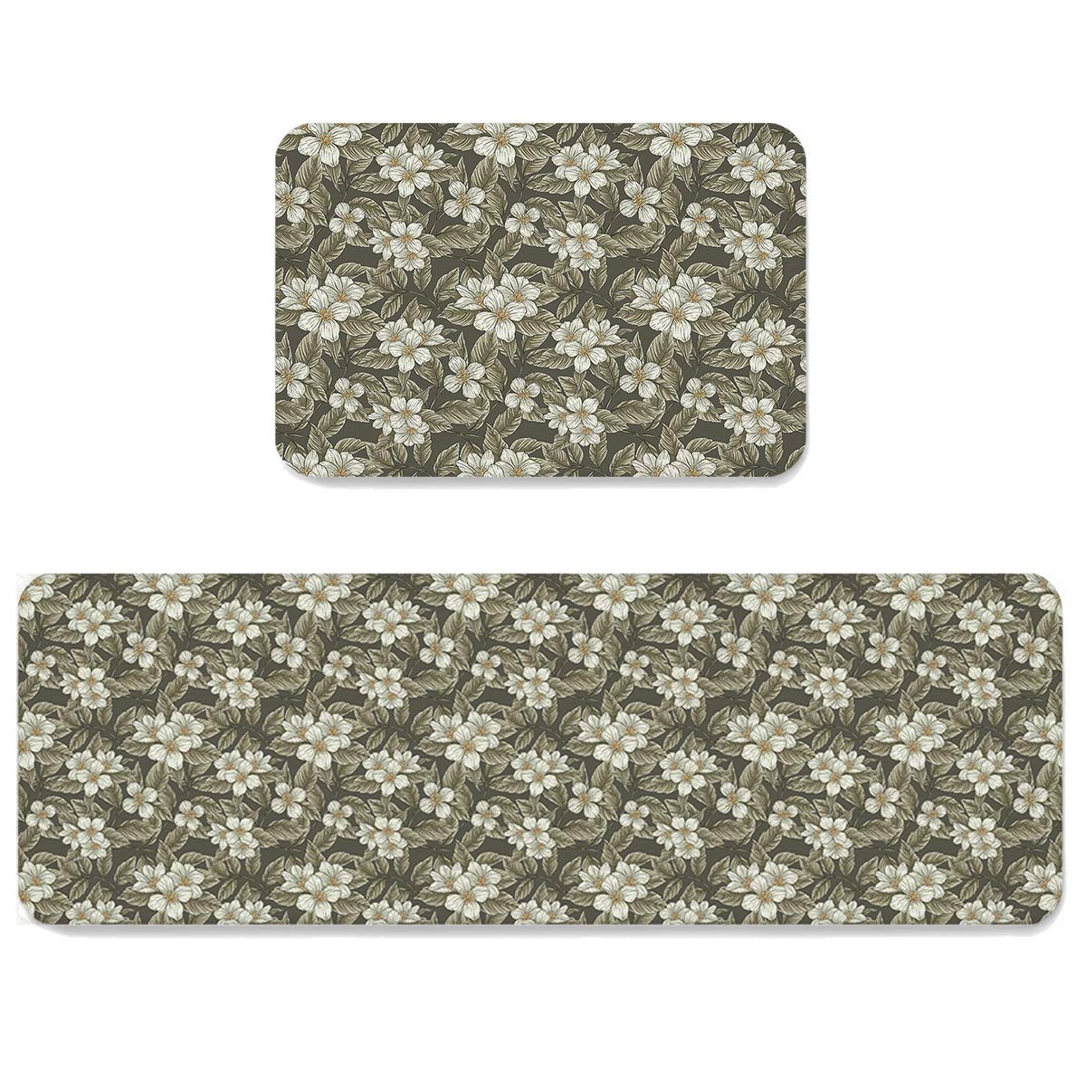 Premium Anti-Fatigue Kitchen Mat Set of 2 - Non-Slip Shabby Chic Floral Rugs for Home, Office & Laundry - Comfortable Floor Mats for Sink Area, Standing Work & Decor