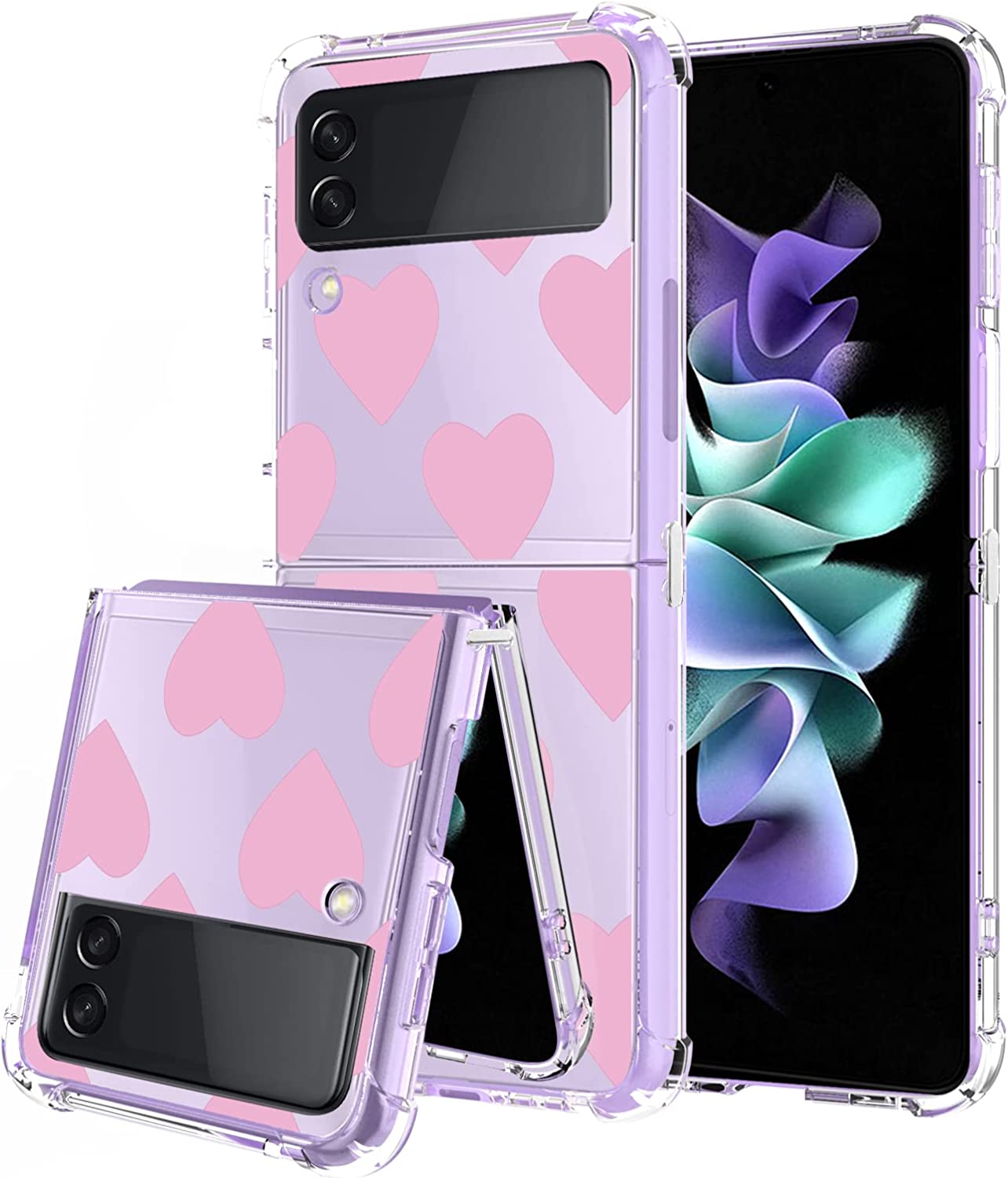 Samsung Galaxy Z Flip 4 Clear Pink Heart Design Case - Slim Protective Cover with Shock Absorption for Women | Perfect for Everyday Use, Travel & Gift Giving