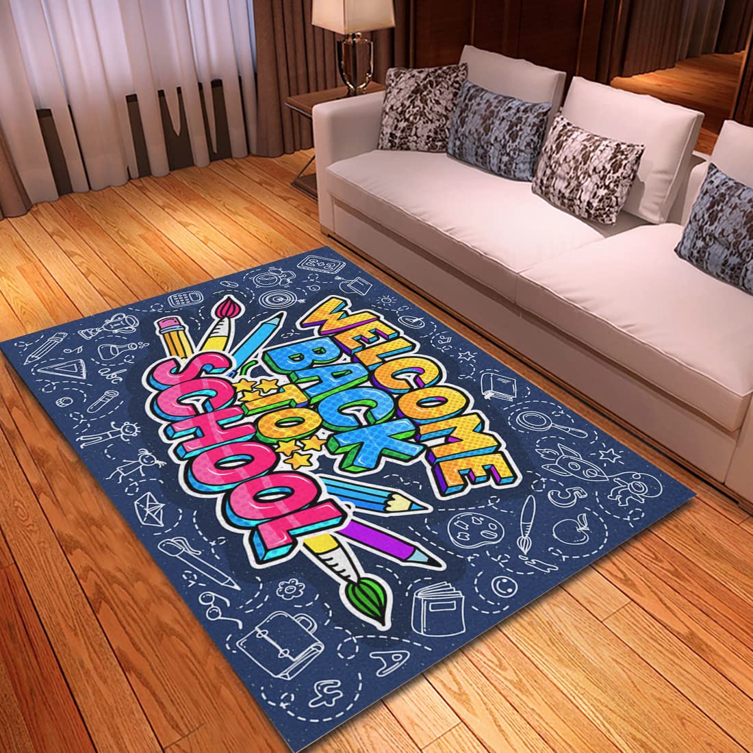 LOKMU 3x5 Feet Welcome Back to School Area Rug - Luxury Washable Modern Super Soft Velvet Rug for Home, Living Room, Bedroom | Perfect for Classrooms, Dorm Decor & Study Spaces