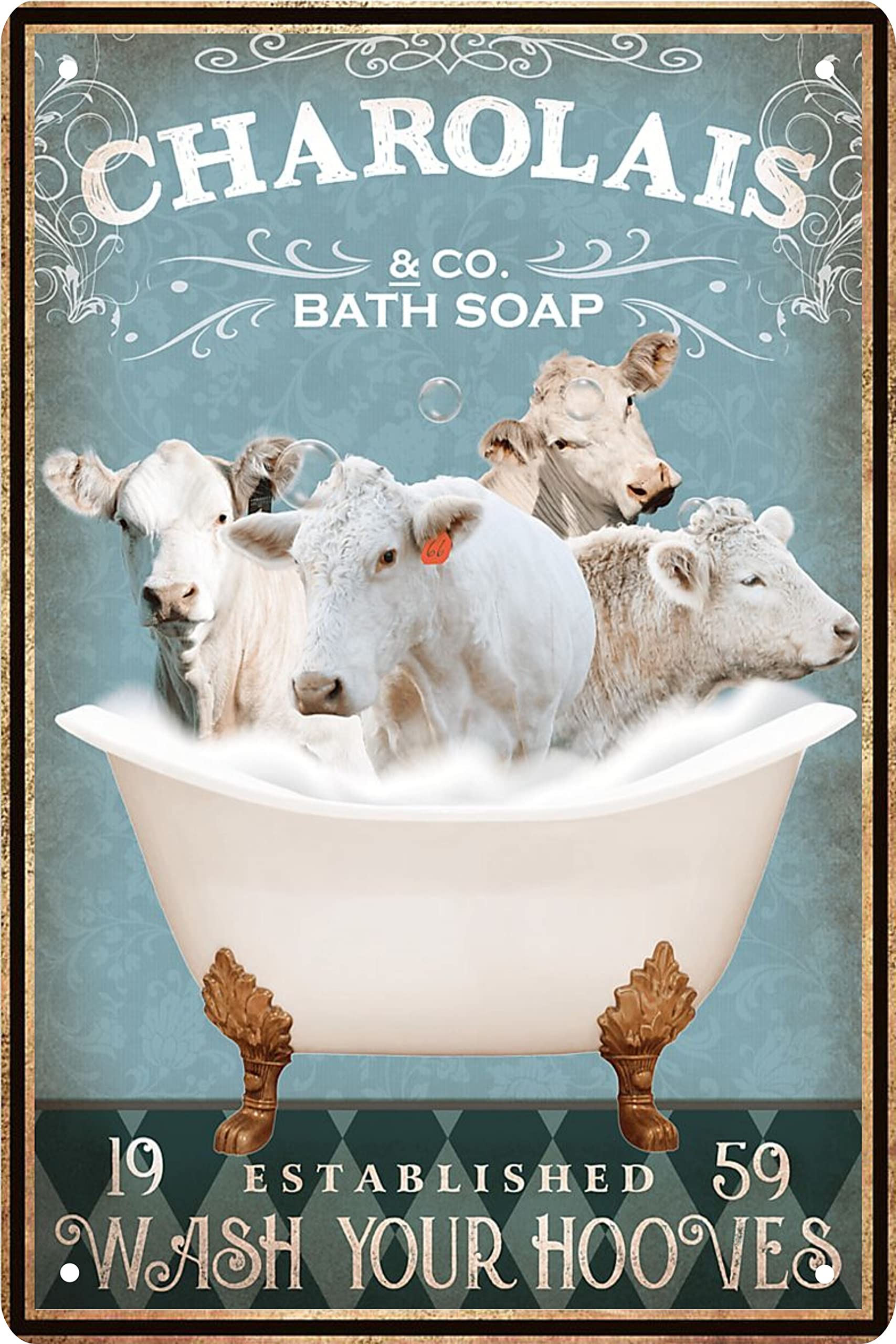 Vintage Charolais Cow Metal Tin Sign - Funny Farm Animal Wall Art for Bathroom, Bar & Man Cave - 8x12 Inch Retro Decor - Perfect Gift for Pet Lovers & Home Decor