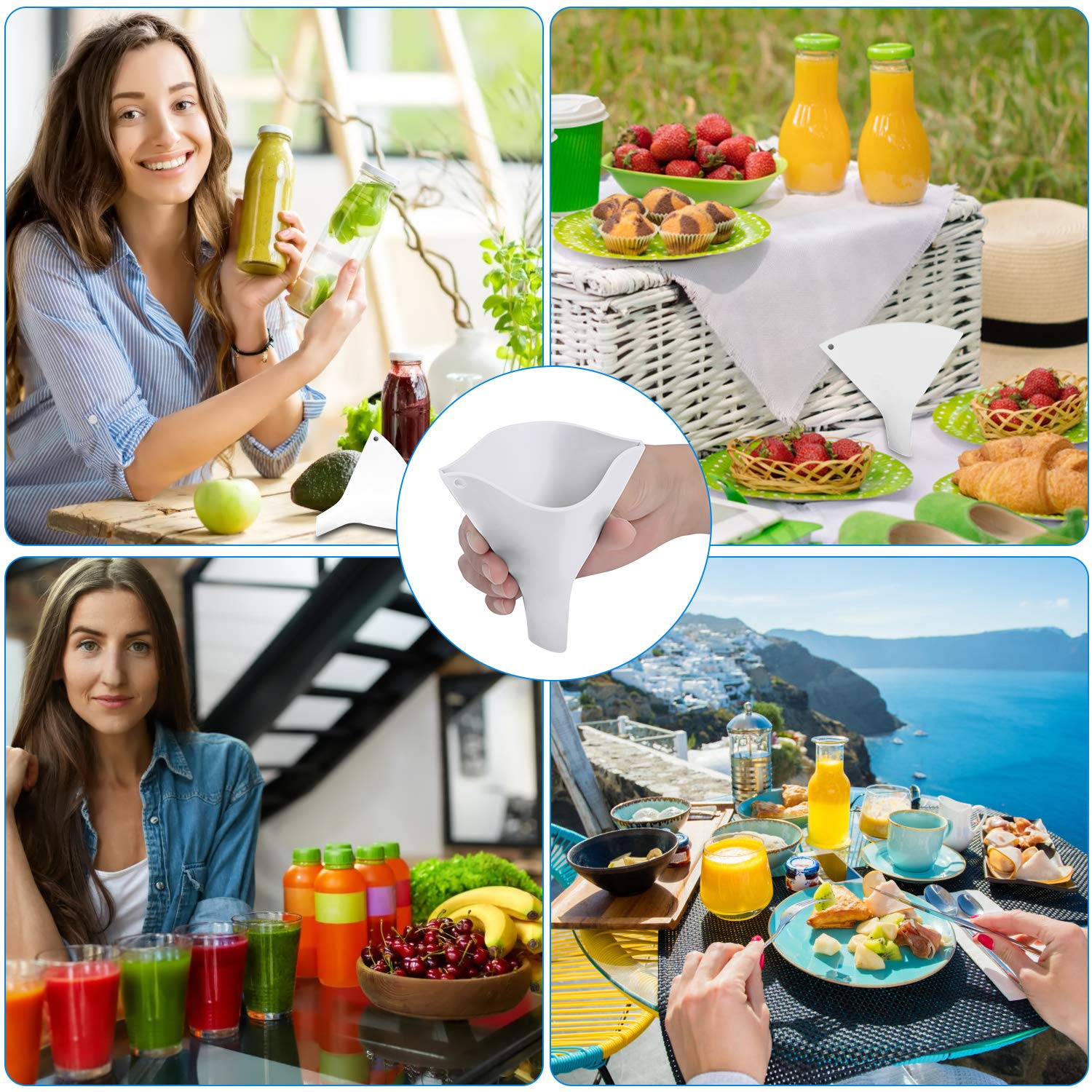 Collapsible Silicone Funnel for Kitchen - Fan-Shaped Food Grade Funnel for Bottles, Liquids & Powder Transfer | FDA Approved White Funnel | Perfect for Water Bottles, Cooking Oils & DIY Projects