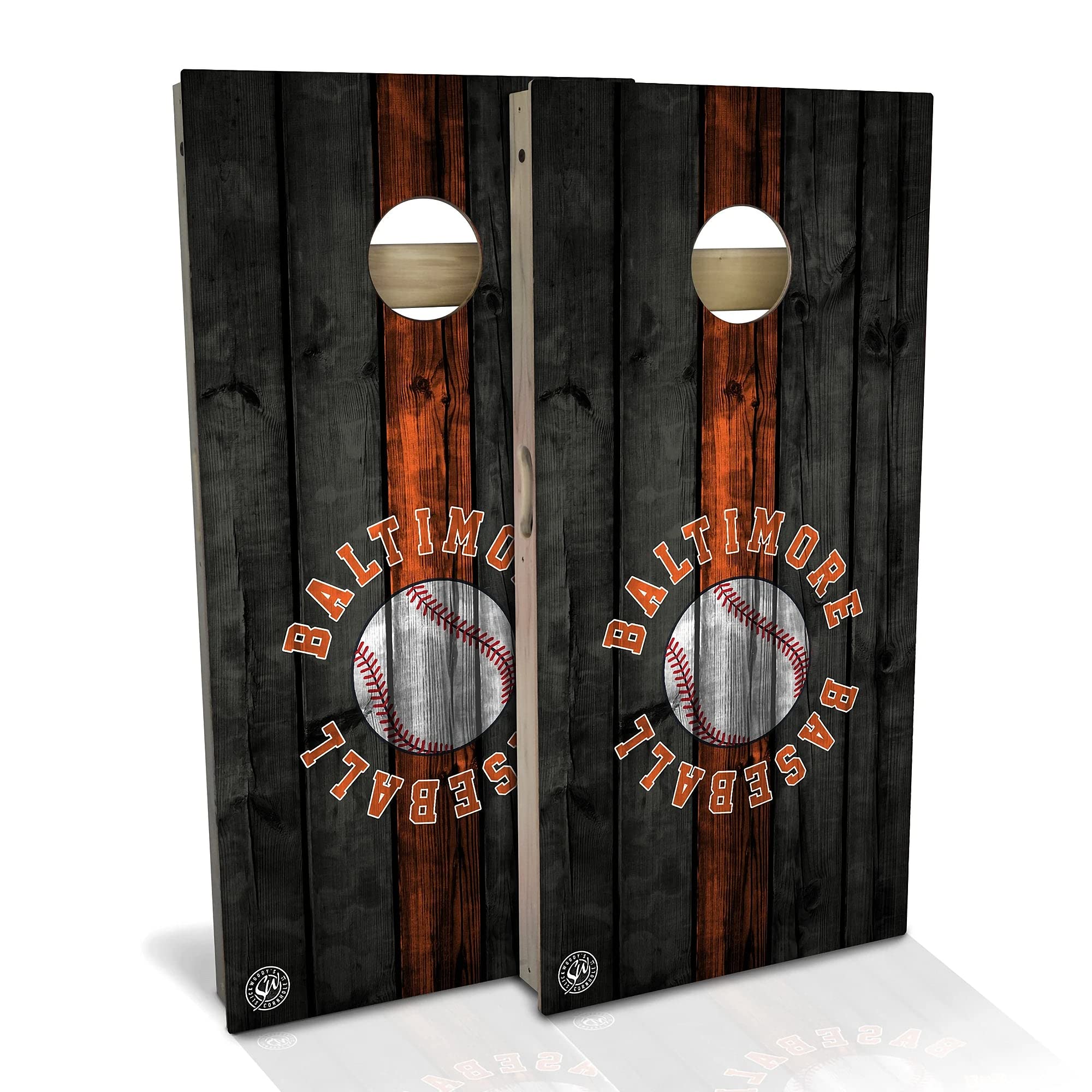Skip's Garage Baltimore Themed Cornhole Board Set - 2 Boards & 8 Bags - Custom Size & Accessories - Perfect for Tailgating, Backyard BBQs & Outdoor Parties