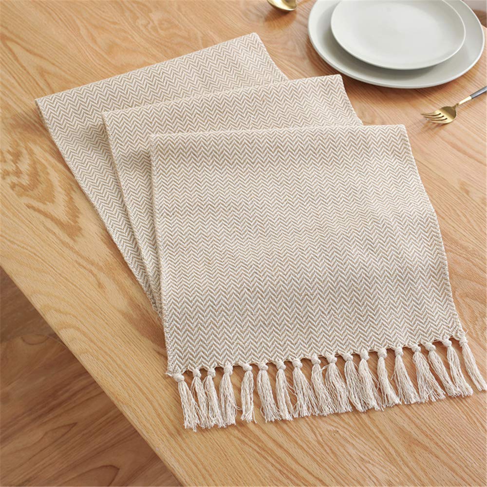 Nordic Style Woven Table Runner - Handmade Cotton Linen Decorative Tablecloth with Tassels, Wave Pattern, Pure Color for Coffee Table - Perfect for Home Decor, Dining, and Party Settings