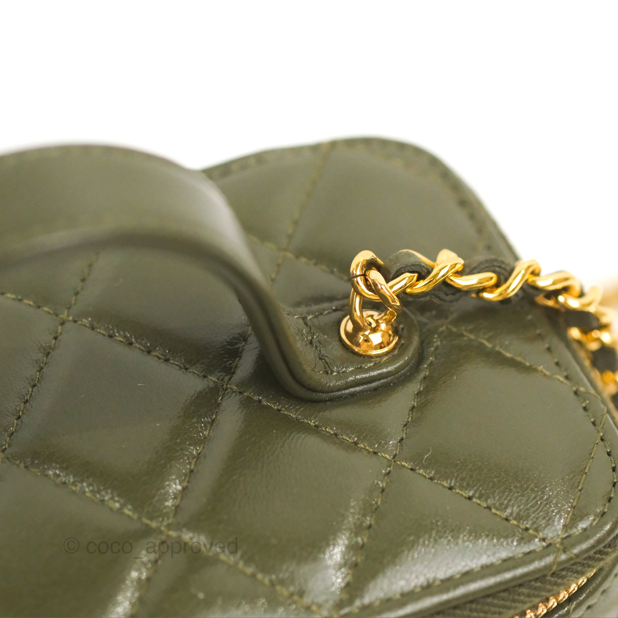 Chanel 22K Khaki Green Lambskin Cargo Pocket Top Handle Vanity Bag with Chain - Luxury Crossbody Purse for Women, Perfect for Date Night & Evening Events