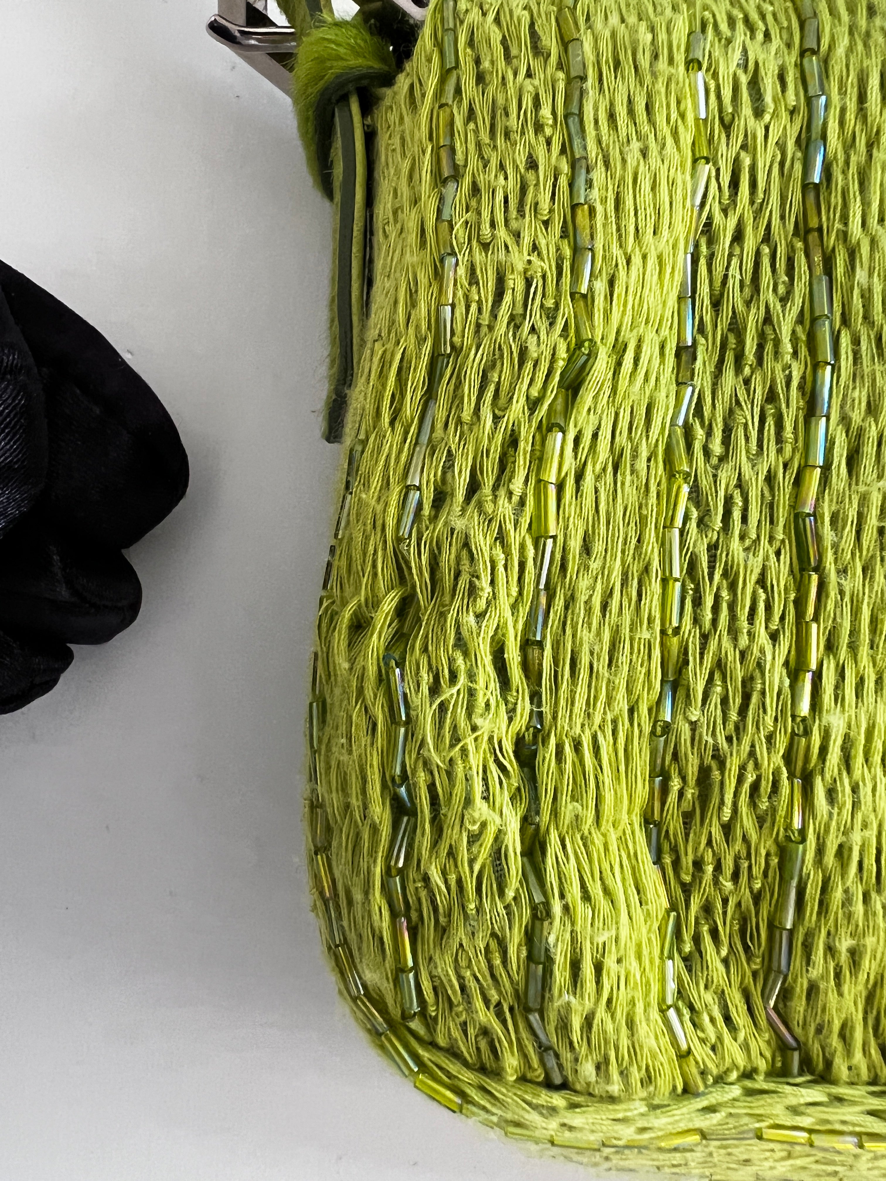 Vintage Fendi Green Beaded Baguette Bag - Luxury Designer Crossbody Purse for Women | Perfect for Evening Parties, Weddings & Special Occasions