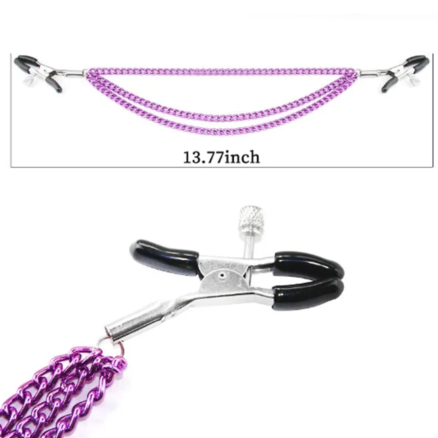 Adjustable Stainless Steel Nipple Clamps - 2PCS Non-Piercing BDSM Adult Toys with Chain for Couples | Sensual Play & Spice Up Your Intimate Moments
