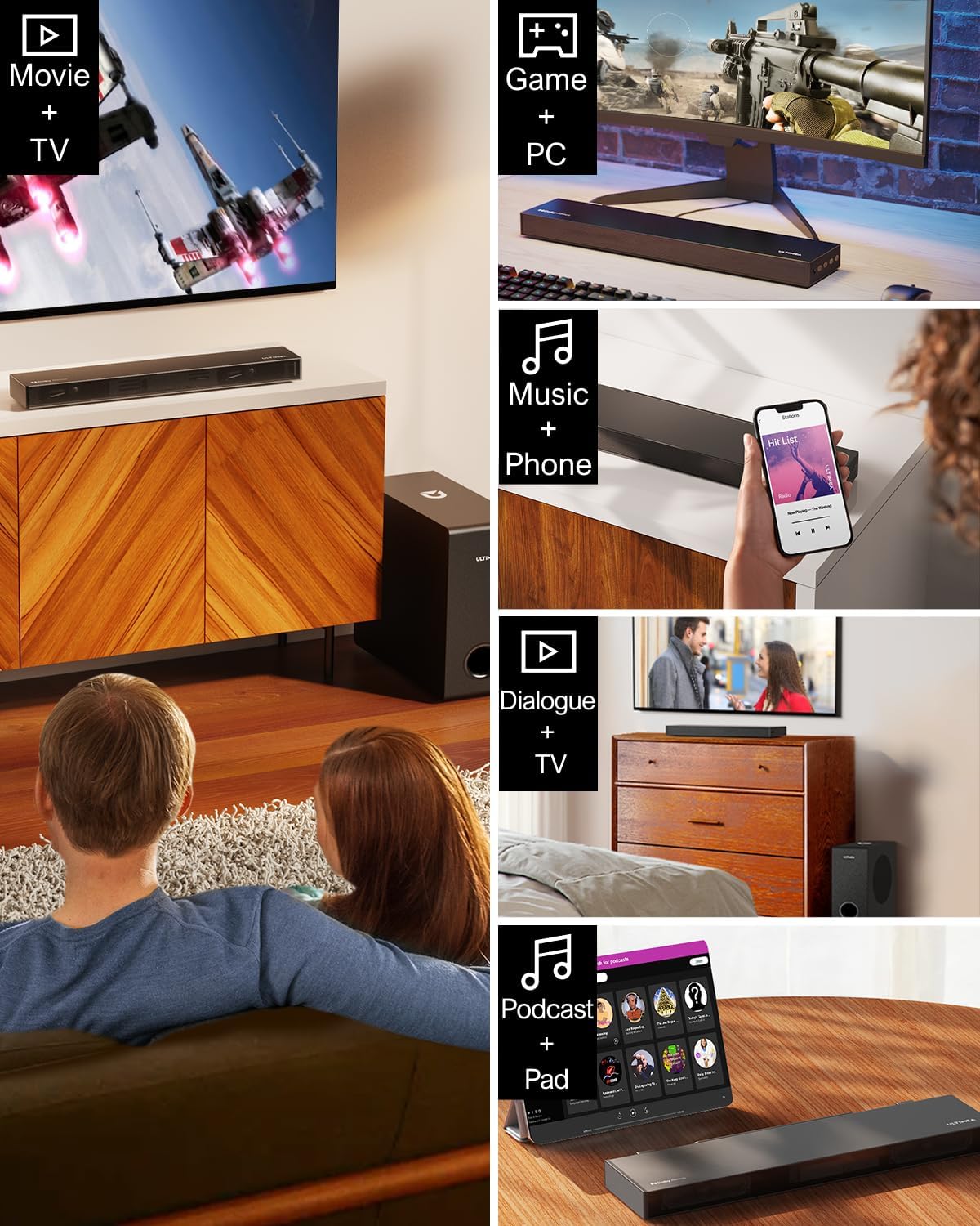 ULTIMEA Nova S50 Ultra-Slim Sound Bar with Dolby Atmos - 190W Peak Power Home Theater System with Wireless Subwoofer & Bass Boost for Smart TVs | Perfect for Movie Nights, Gaming & Music Streaming
