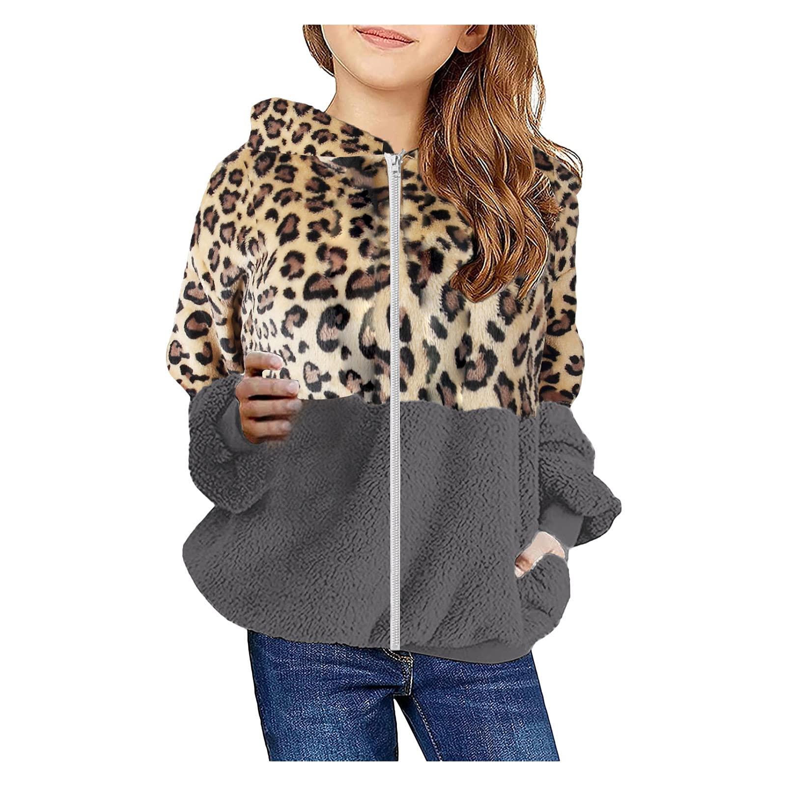 Warm Kids Wool Hooded Zipper Coat with Pockets - Winter Outwear for Girls (Grey, Size 3-4 Years) | Perfect for School, Outdoor Play & Cold Weather Activities