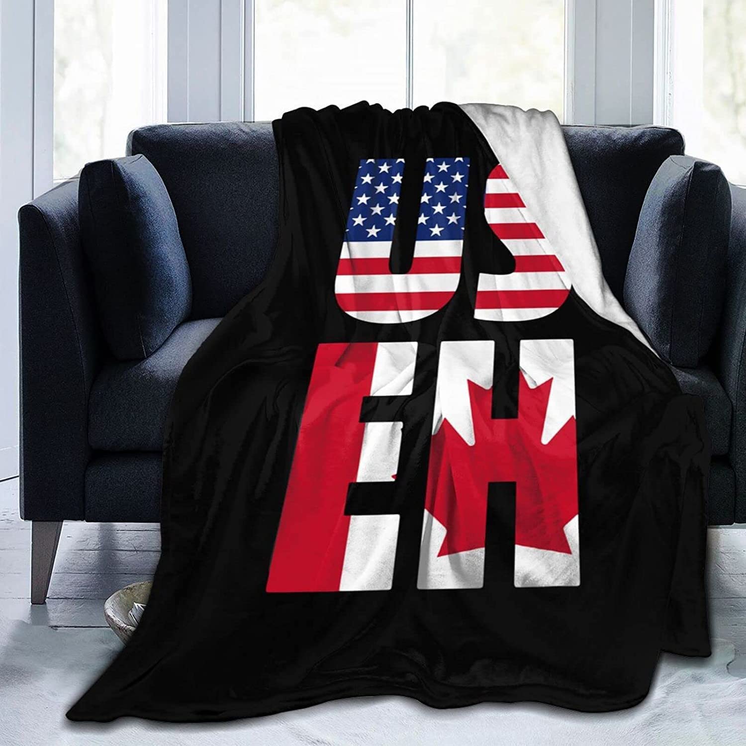 EH America & Canada Flag Flannel Fleece Blanket - Soft Lightweight Plush Throw Blanket for Women, Men & Kids - 50