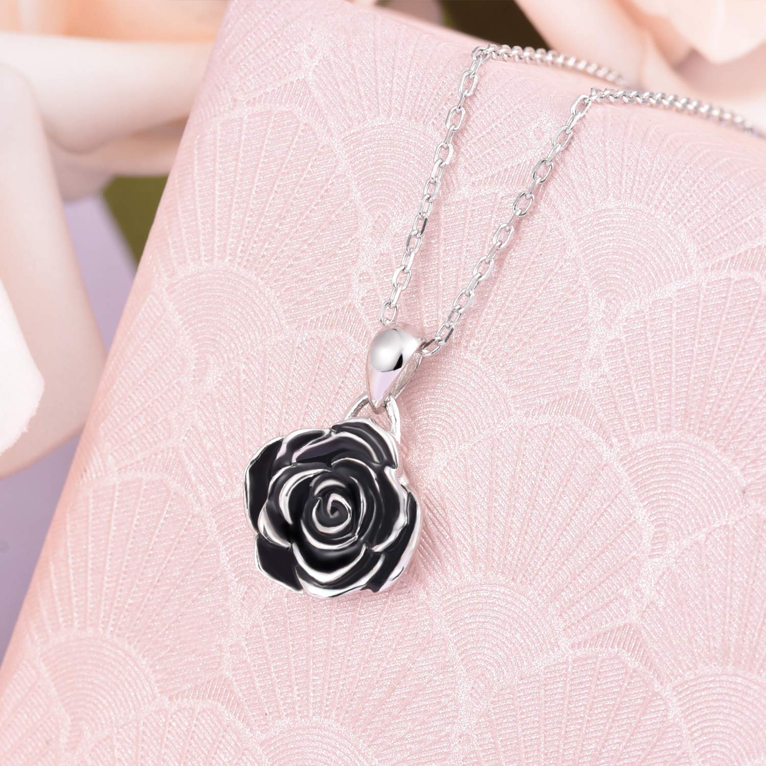 BEILIN 925 Sterling Silver Rose Flower Necklace for Women - Elegant Rose Pendant Jewelry Gift for Her, Perfect for Valentine's Day, Anniversary & Special Occasions