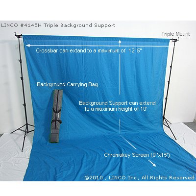 Linco Photography 10' X 12' Chromakey Blue Muslin Backdrop with Stand System, Carry Bag & Triple Mount - Professional Photo Studio Background for YouTube Videos, Live Streaming, and Portrait Photography