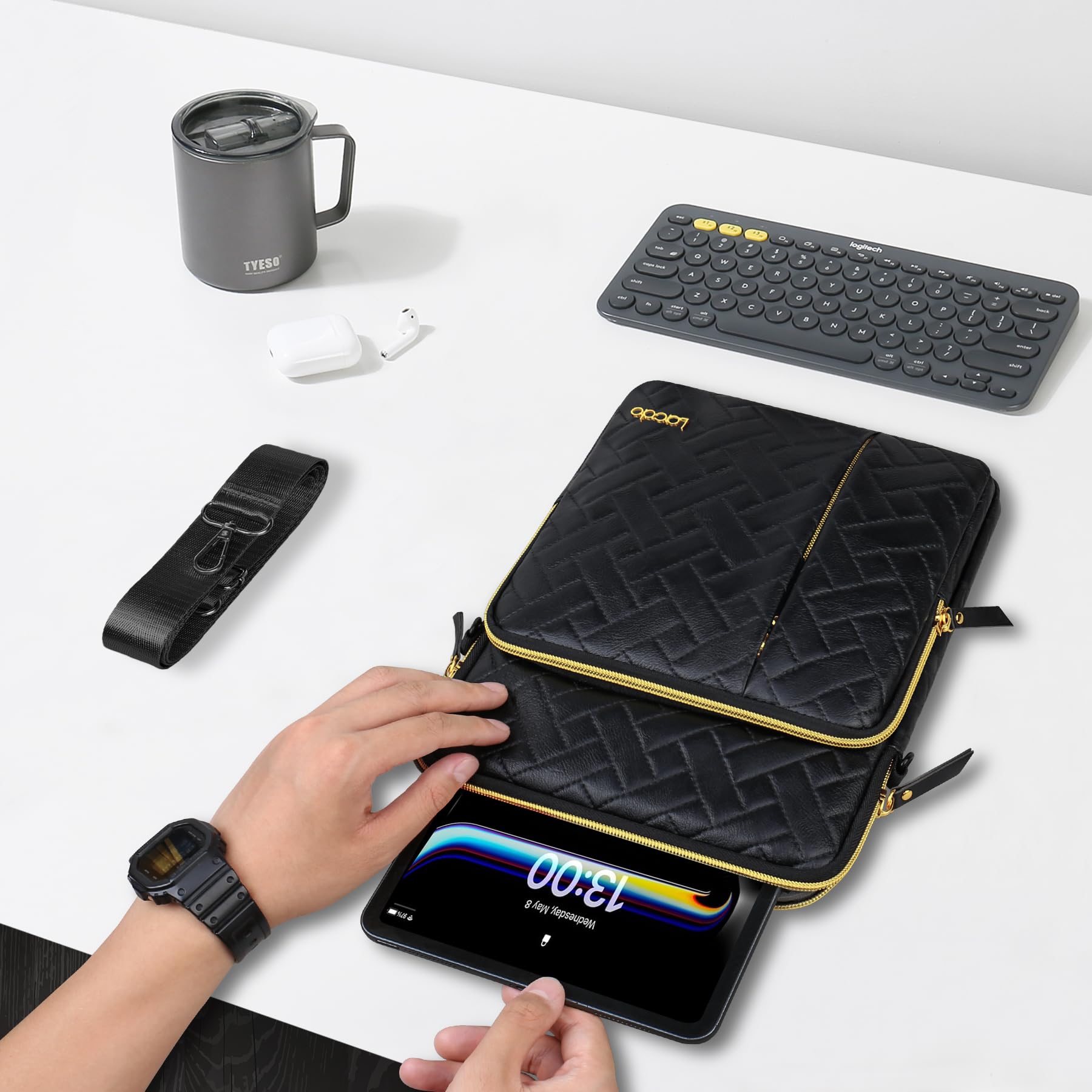 Lacdo 11 inch Tablet Sleeve Bag for iPad Pro M4/Air M3 M2/A16, 10.9 inch iPad, 10.2 inch iPad Air 5/4 & Samsung Galaxy Tab A9+ - Protective Shoulder Carrying Case (Black) - Perfect for Travel, Office & School Use
