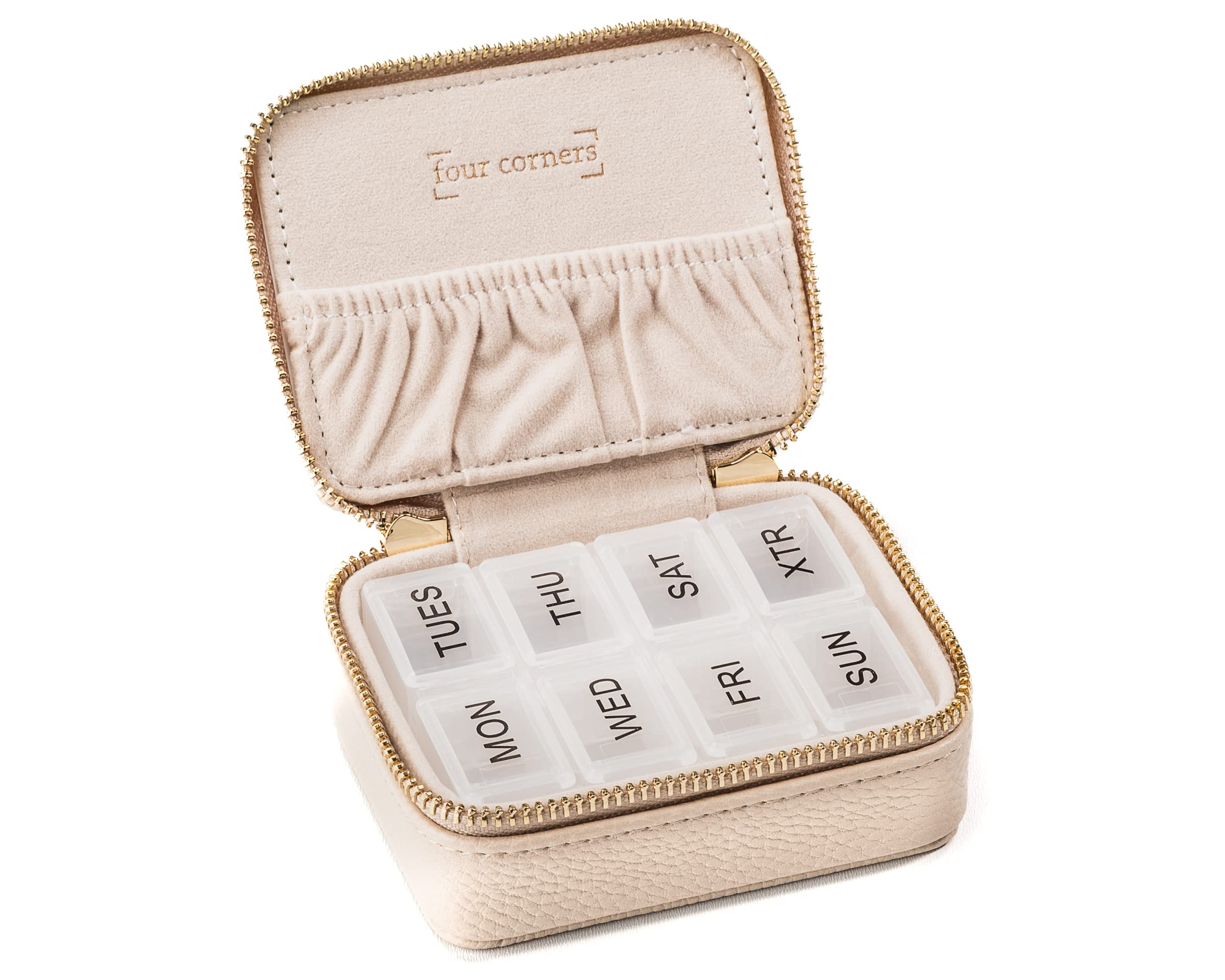 Vegan Leather 7-Day Pill Organizer with Removable Compartments | Travel Medication Case for Vitamins & Supplements | Perfect for Daily Use, Business Trips & Vacation Essentials (Cream)