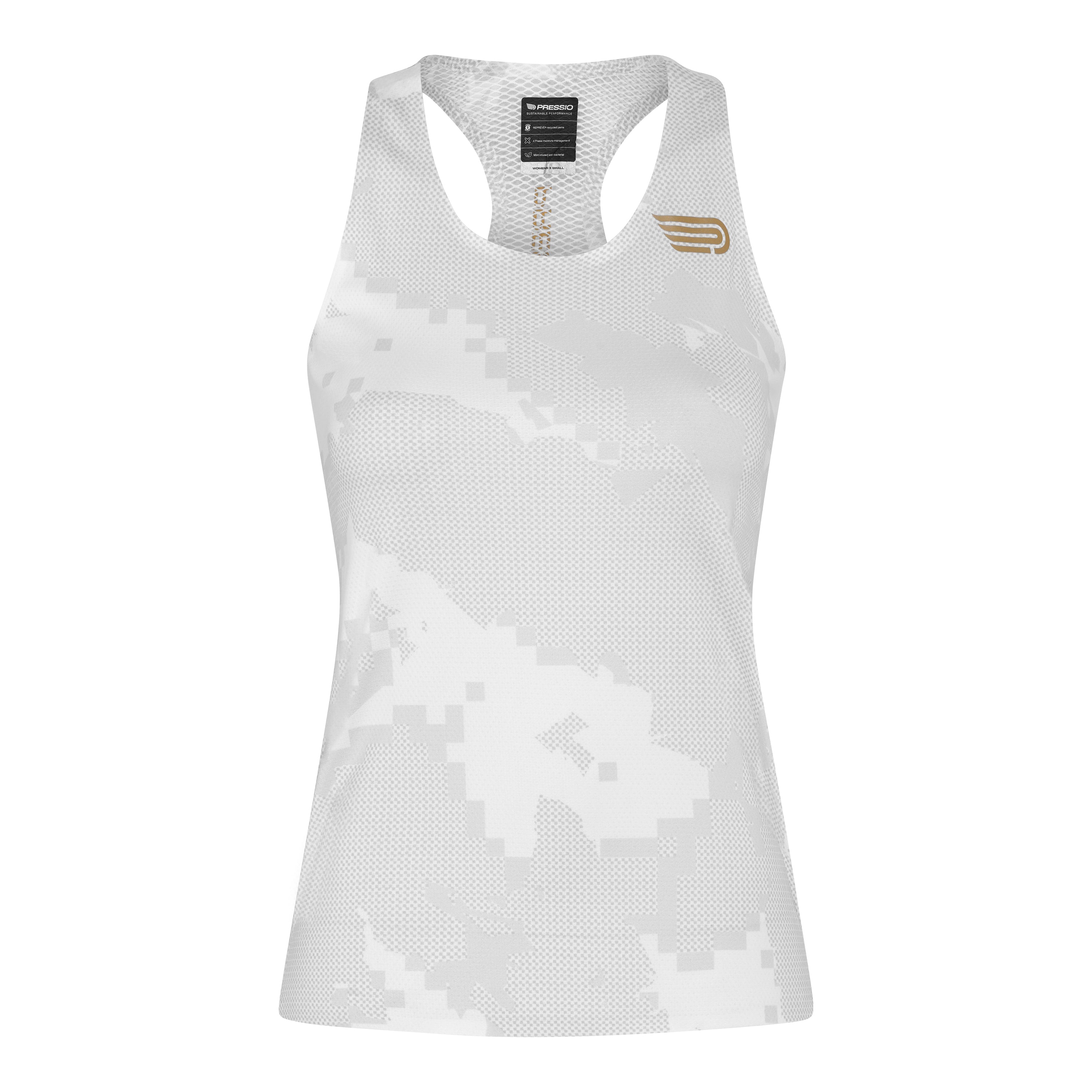 Pressio Women's Running Singlet - Lightweight, Breathable & Moisture-Wicking Performance Top for Marathon & Training (Camel/White) - Perfect for Races, Workouts & Outdoor Activities