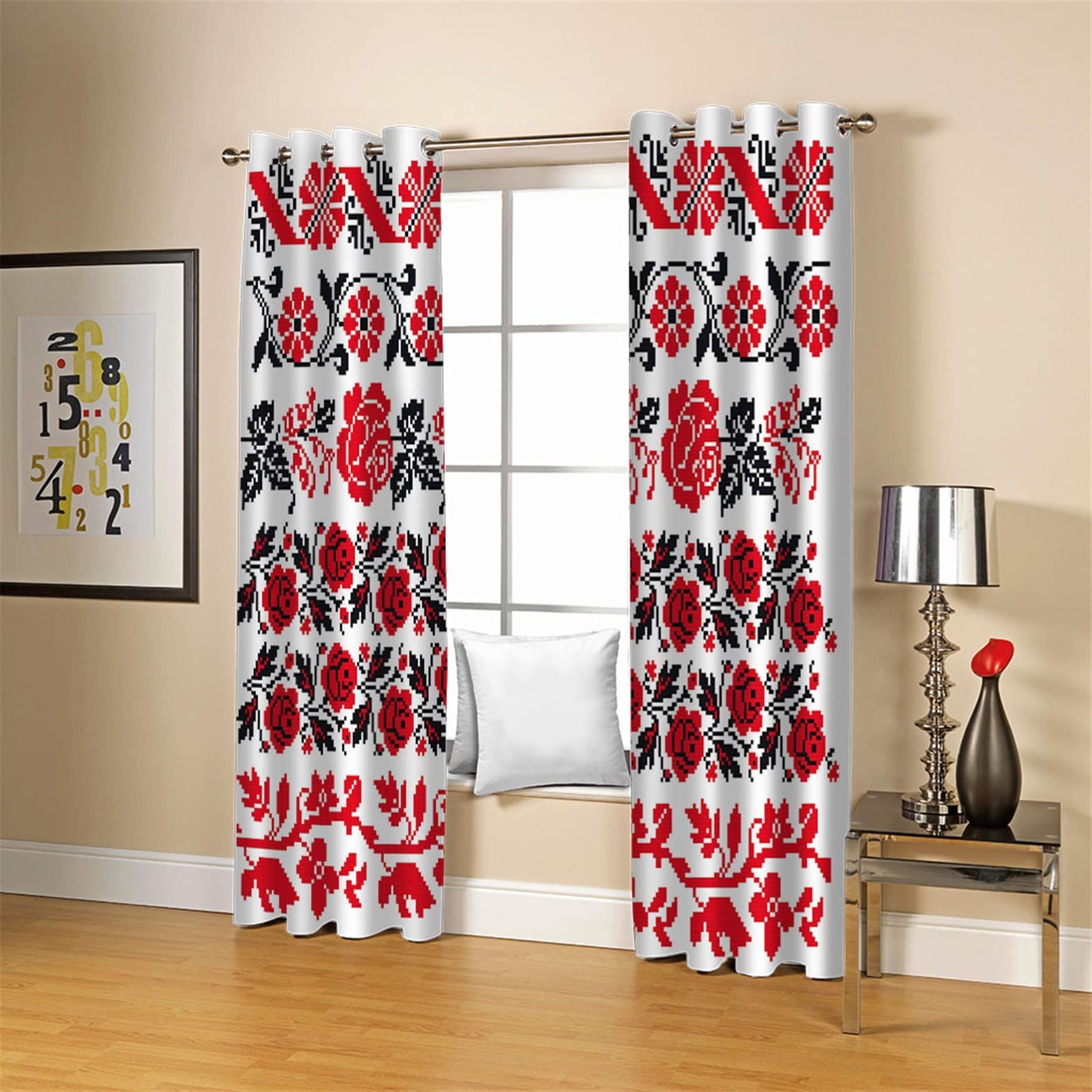 3D Digital Printing Blackout Curtains - Red Rose Perforated Room Darkening Window Treatments (51