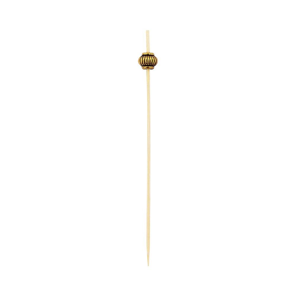 Restaurantware 1000-Pack 4 Inch Decorative Metal Bead Cocktail Skewers | Gold Bamboo Wooden Appetizer Picks for Garnishes, Fruits & Cheese | Disposable & Sustainable Bar Accessories for Parties, Weddings & Catering