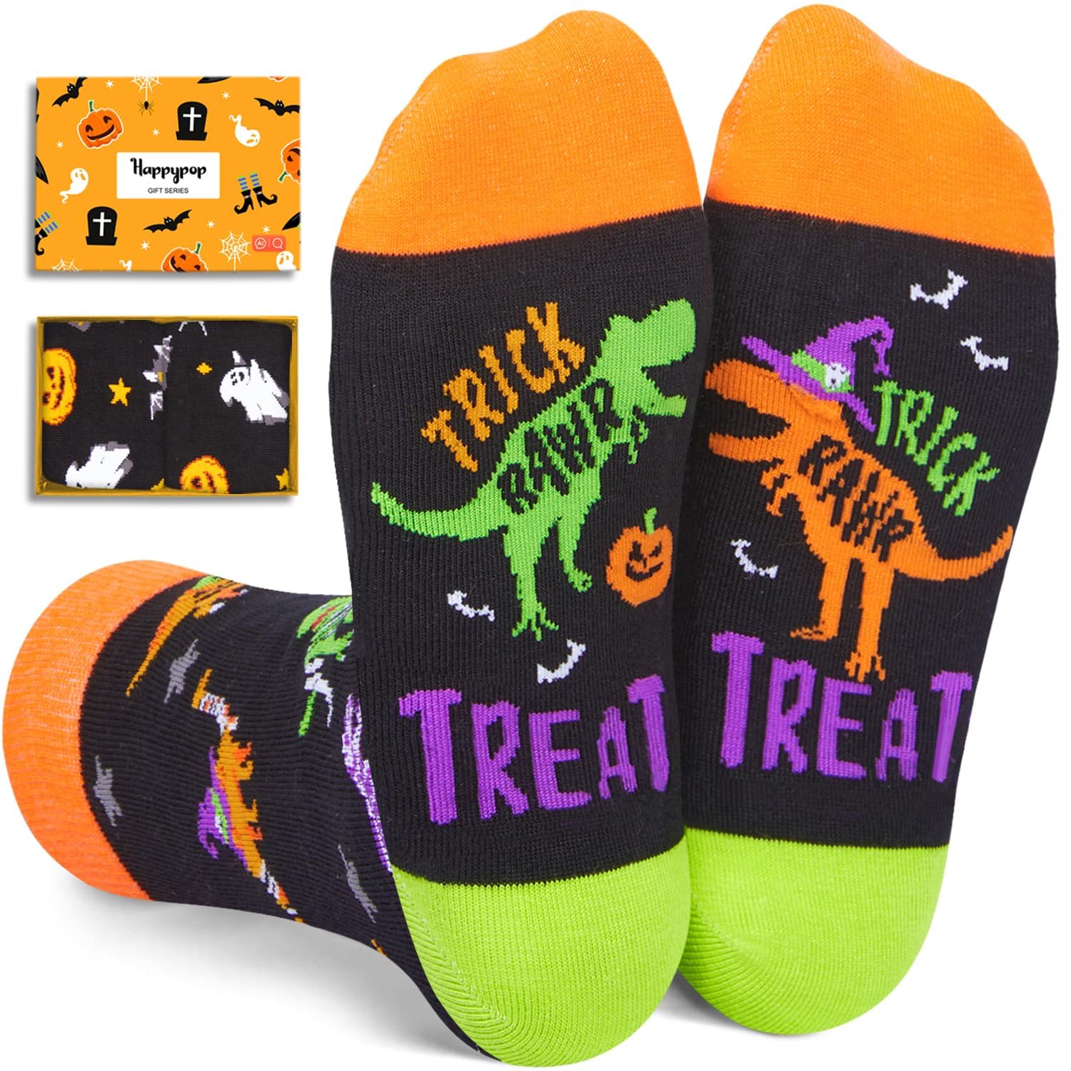 HappyPop Halloween Socks for Boys & Girls - Spooky Dinosaur Socks for Teens & Kids | Fun Horror Gifts for Trick or Treat, Costume Parties & Christmas Stocking Stuffers