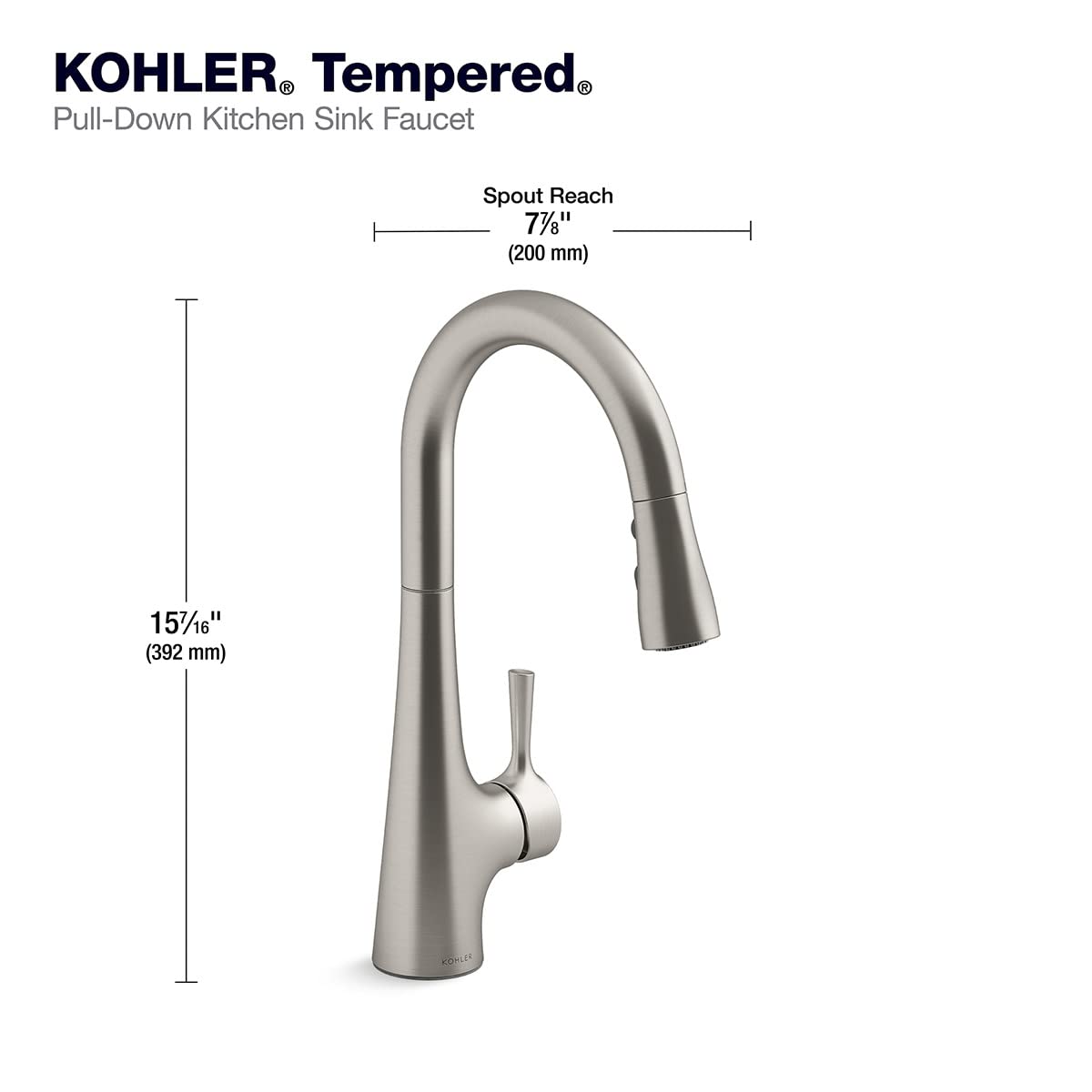 Kohler K-24661-2MB Stainless Steel Pull-Down Kitchen Faucet with High Arc Spout - Perfect for Modern Home & Restaurant Use