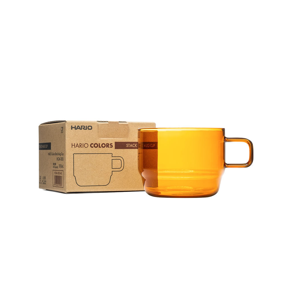 Hario Stackable Glass Mug - 10oz/300ml Amber Coffee Cup for Home, Office & Camping | Durable & Heat Resistant