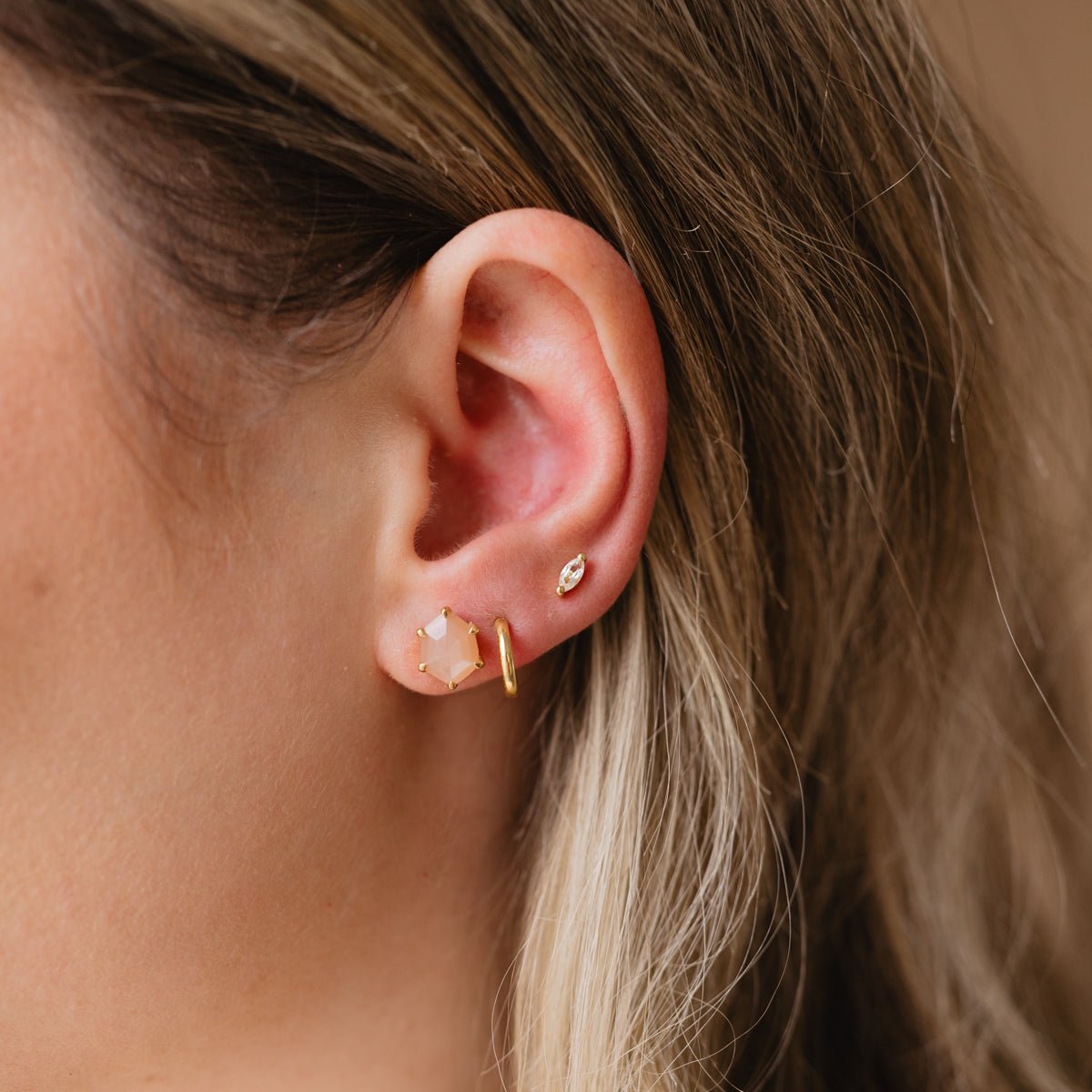 Mini Honour Stud Earrings - Peach Moonstone & Gold Plated for Women | Elegant Gift for Birthday, Anniversary & Special Occasions
