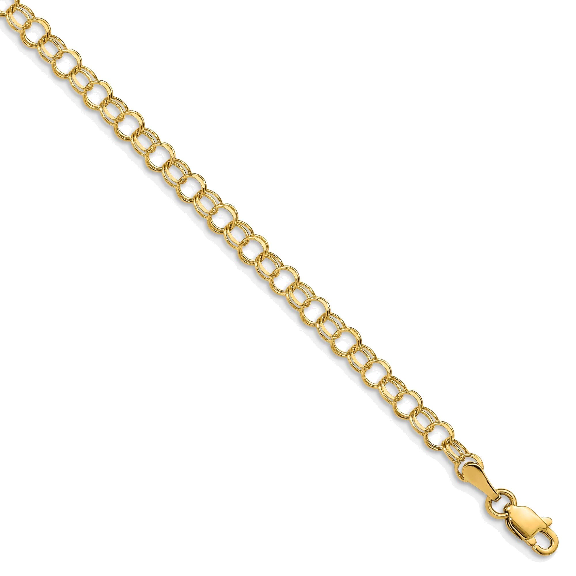 14K Yellow Gold Solid Double Link Charm Bracelet for Women - Elegant Bonyak Jewelry for Everyday Wear, Gifts & Special Occasions
