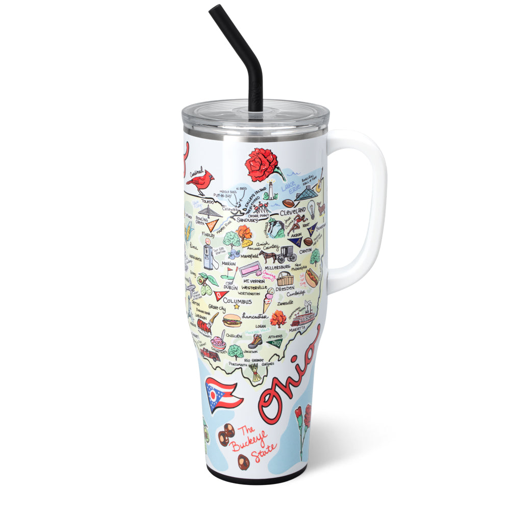 Ohio Mega Mug 40oz Large Insulated Stainless Steel Tumbler with Lid & Straw - Perfect for Coffee, Tea, Iced Drinks - Great for Camping, Office, Travel & Outdoor Activities