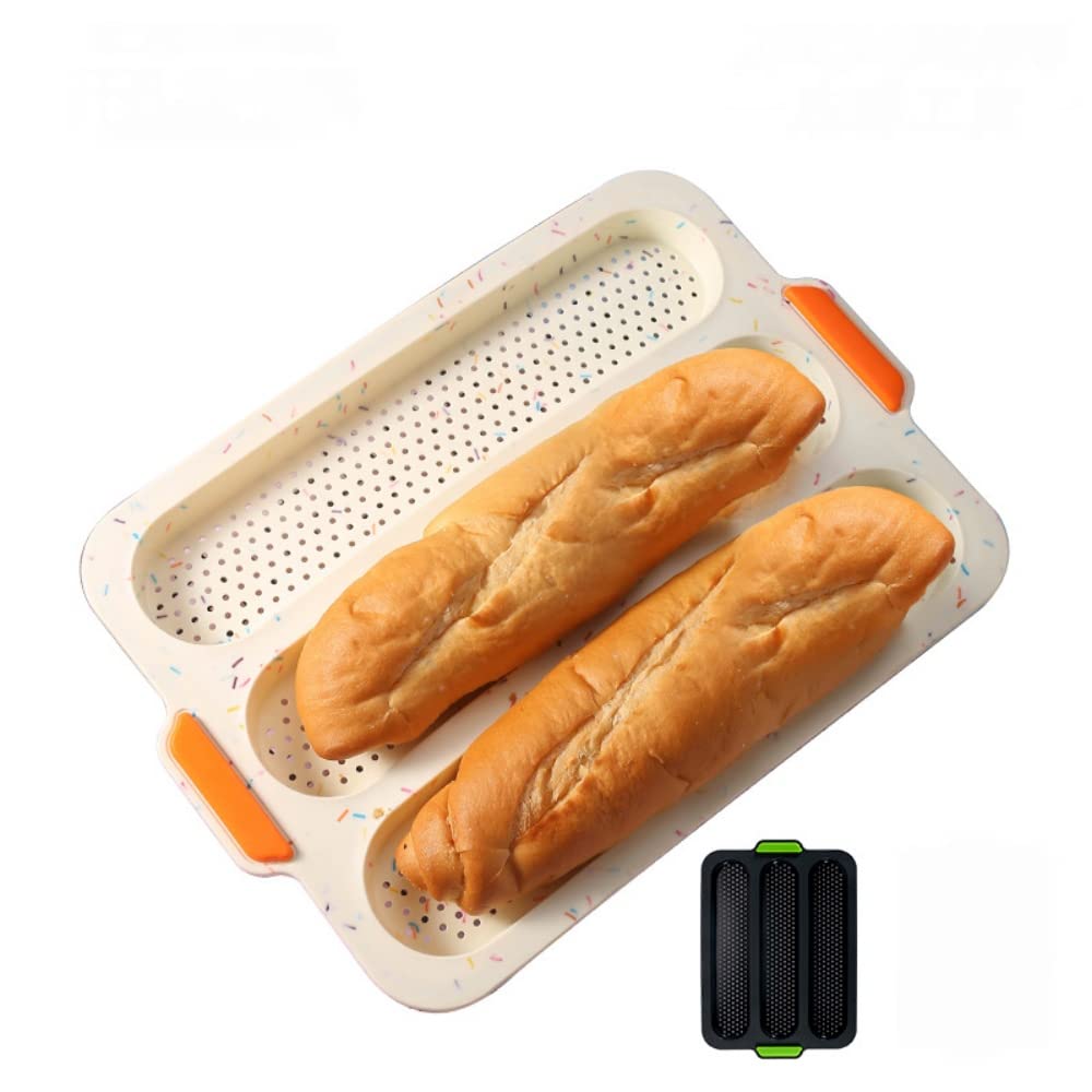 Antetek 2-Pack Non-Stick Silicone Baguette Pan - 3 Wave Loaves Perforated French Bread Baking Tray, Perfect for Homemade Baguettes, Artisan Bread & Party Baking - Ideal for Kitchen, Household & DIY Bread Making