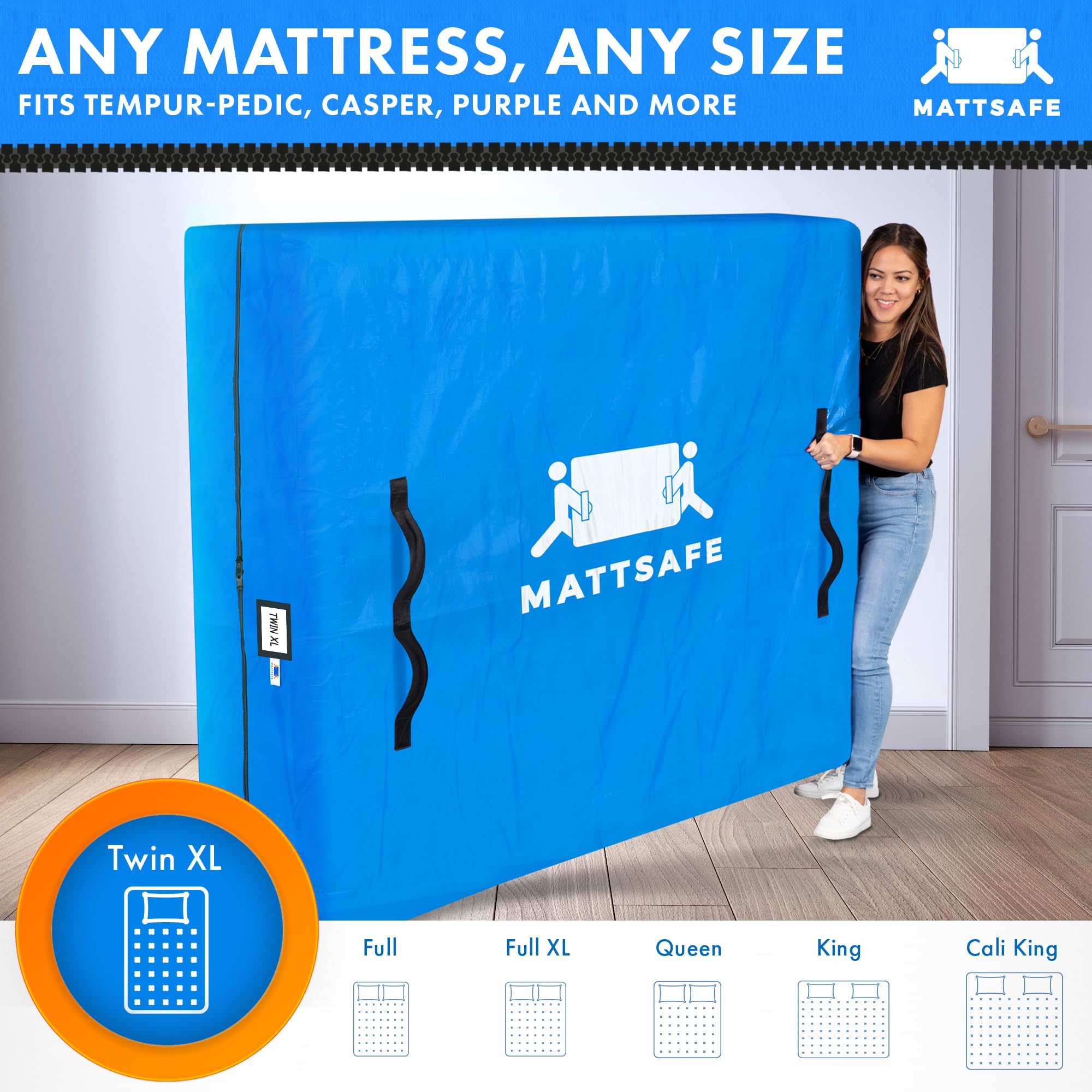Premium Twin XL Mattress Bags for Moving & Storage - Heavy Duty Mattress Cover with 8 Sturdy Handles & Strong Zipper - Waterproof Bed Protector for Home, Dorm, RV, and Apartment Moves