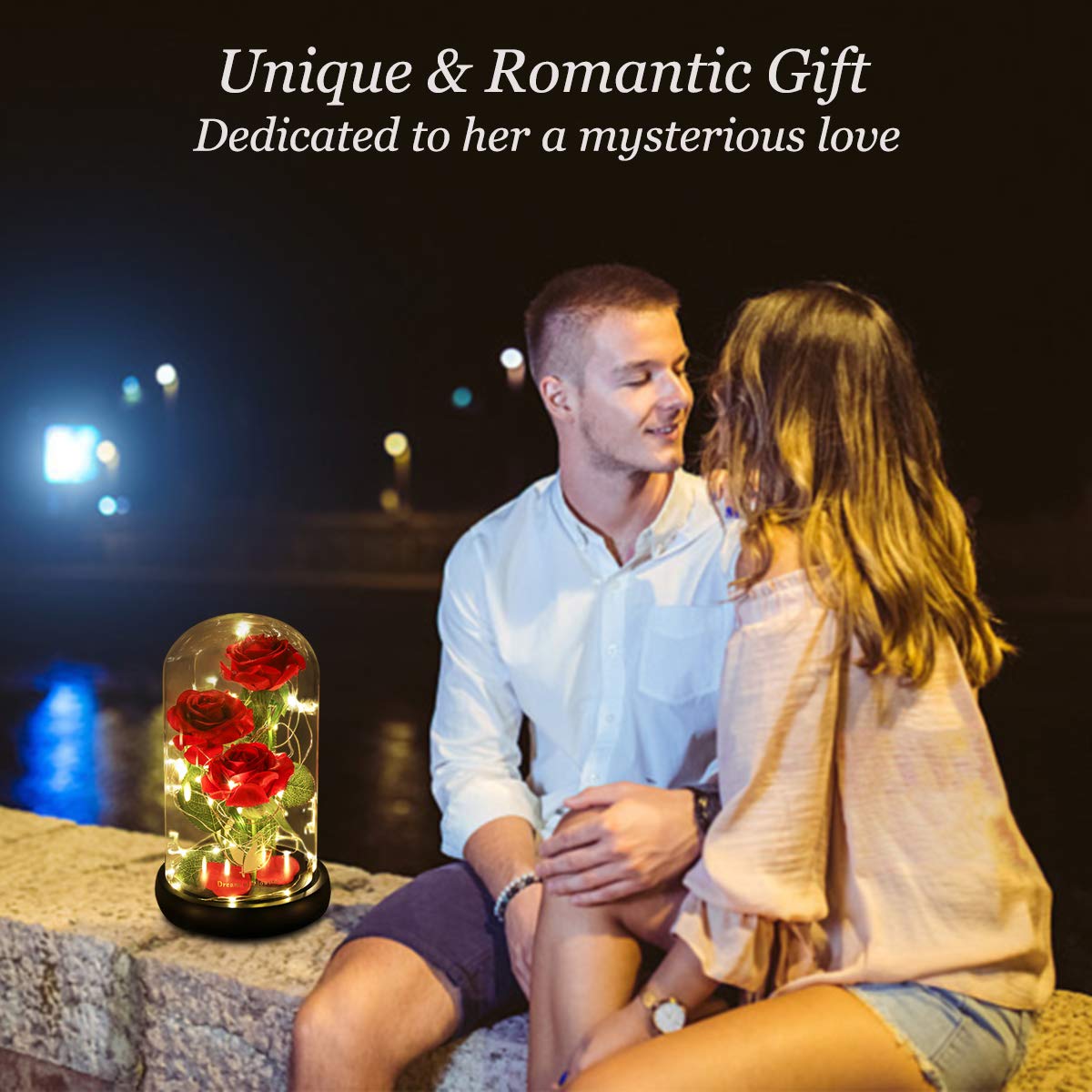 Enchanted Beauty and The Beast Rose - Elegant Light Up Glass Dome Rose for Valentine's Day, Mother's Day & Birthday Gifts - Perfect Romantic Present for Wife, Girlfriend, Mom & Women | Home Decor, Wedding Centerpiece, Anniversary Keepsake