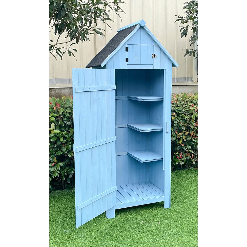 Hanover 8.7 cu. ft. Outdoor Storage Shed with Shelf & Lock - Vertical Wooden Tool Shed for Garden Equipment & Supplies - Durable Backyard Storage Cabinet for Patio, Lawn & Yard Organization