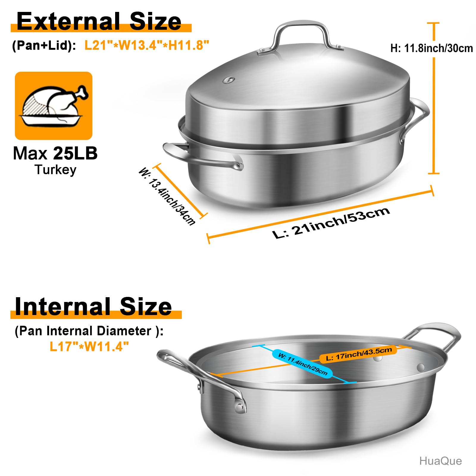 Stainless Steel Large Roasting Pan with Rack & Lid - 21 Inch Nonstick Oval Roaster for Turkey, Chicken - Perfect for Thanksgiving, Christmas & Family Dinners - Great Gift for Mom, Wife & Women
