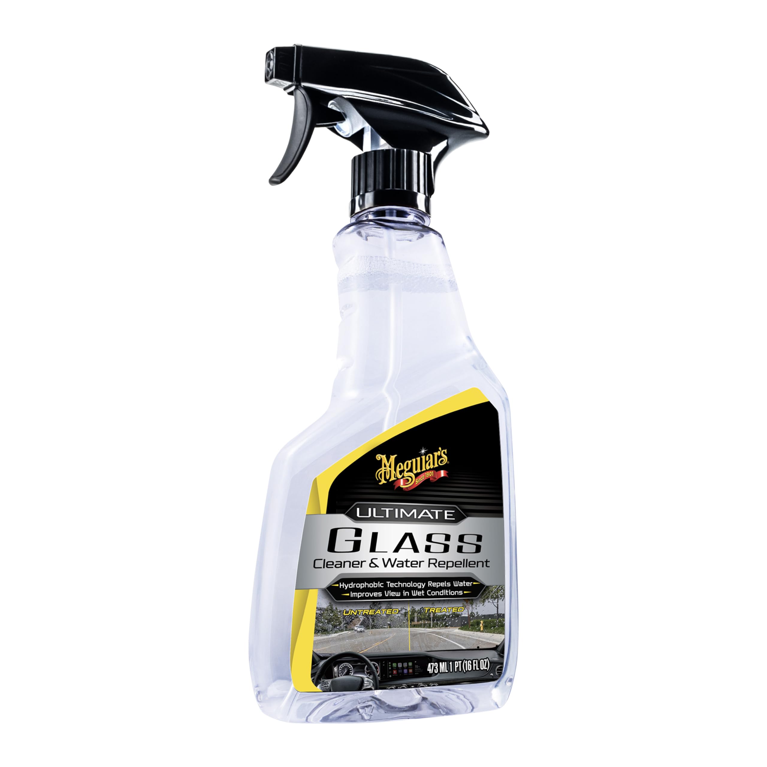 Meguiar's Ultimate Glass Cleaner & Water Repellent - 16oz Premium Car Window Cleaner with Hydrophobic Rain Repellent Technology for Streak-Free Shine and Improved Visibility in Rain - Perfect for Cars, Trucks, Motorcycles and Home Windows