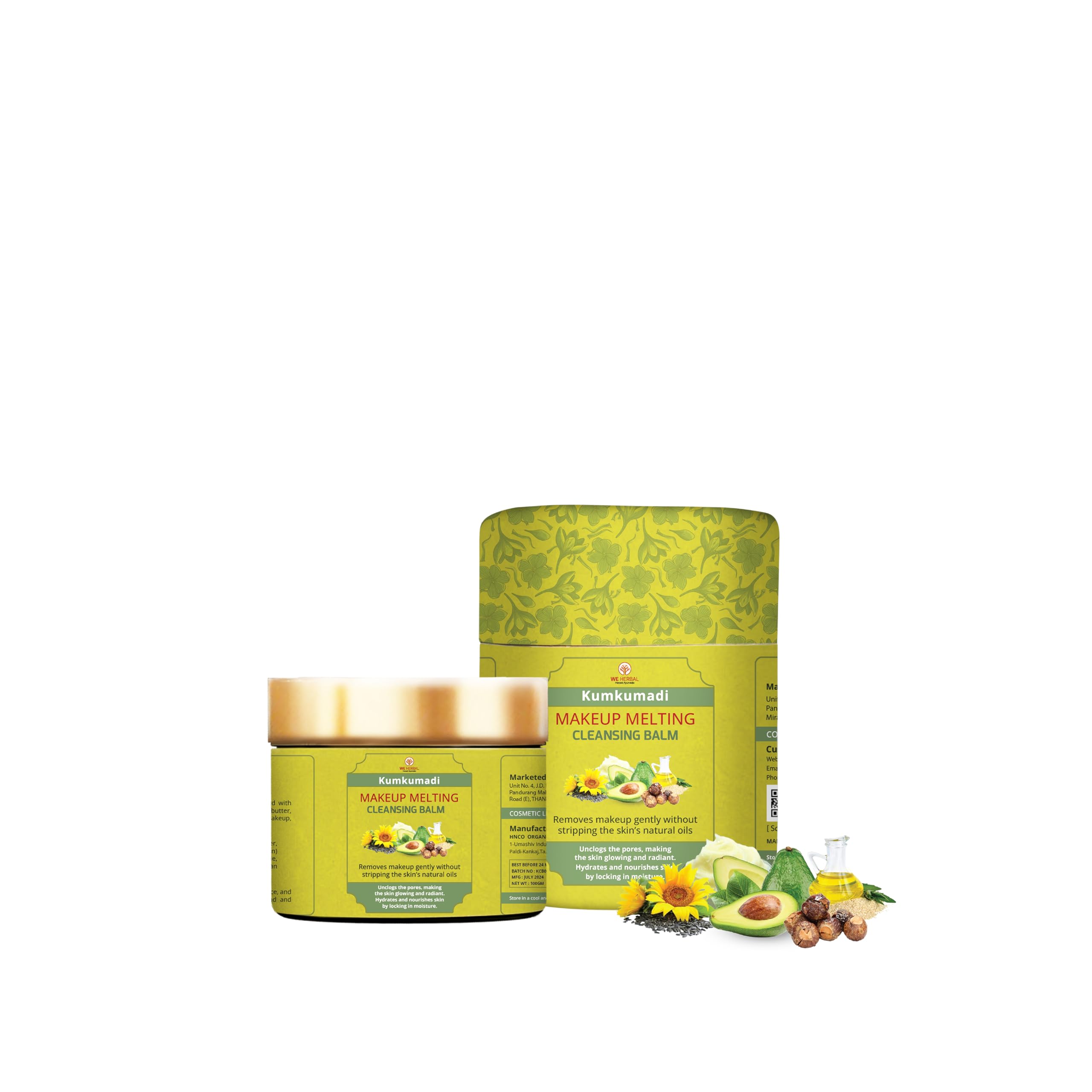WE HERBAL Purifying Makeup Cleansing Balm - Deep Pore Cleanser for All Skin Types | Hydrating Makeup Remover with Kumkumadi Oil | Reduces Pores & Brightens Skin | 100g (3.5 Fl Oz) | Perfect for Daily Makeup Removal & Nighttime Skincare Routine