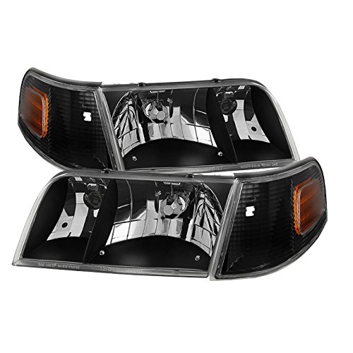 XTUNE Black Housing Clear Lens Crown Victoria Crystal Headlights with Corner Lights Set - Upgrade Your Car's Style & Visibility for Night Driving