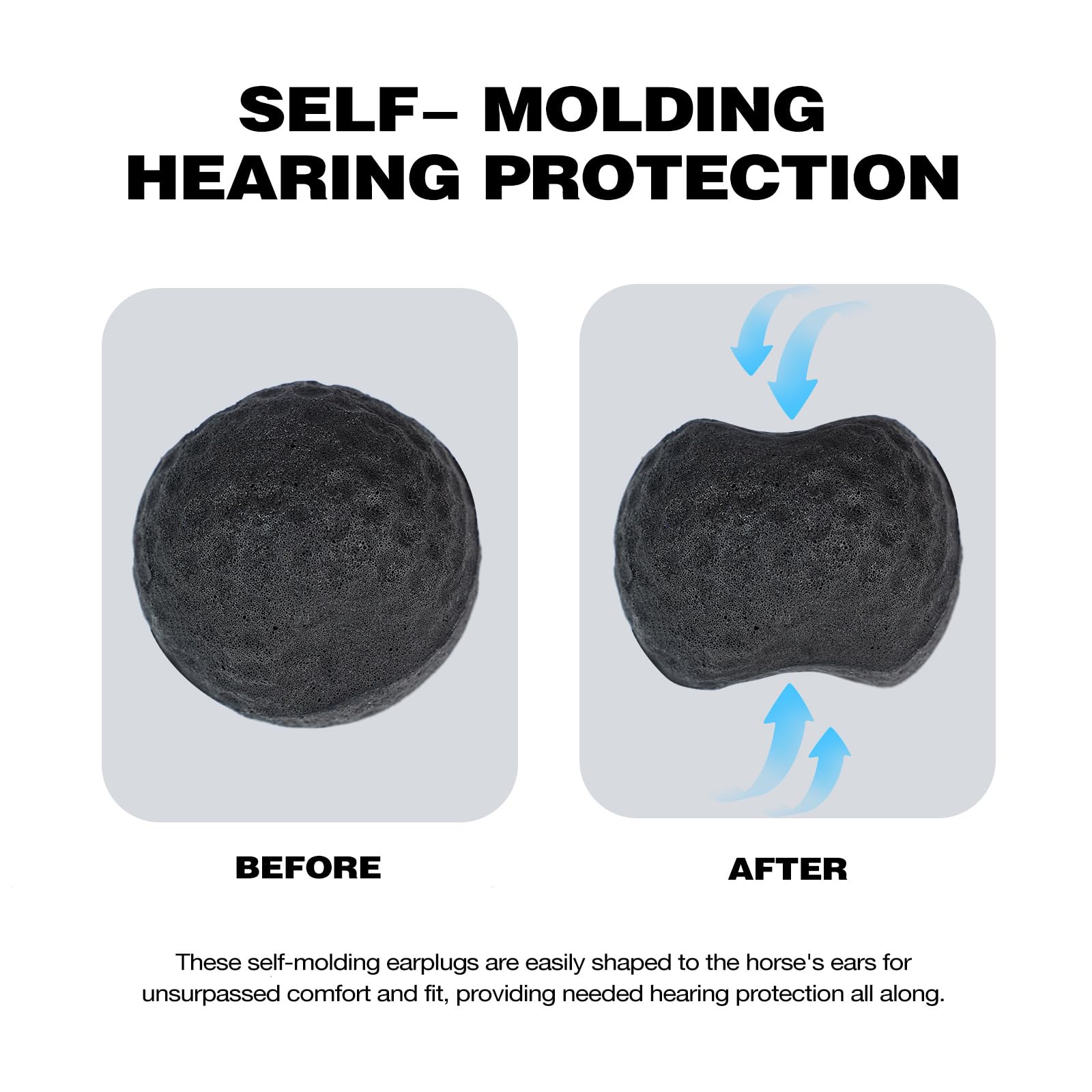 Harrison Howard EaseFit Equestrian Earplugs - 4cm Noise Reducing Foam Ear Plugs for Horses (2 PCS, Mars Black) - Perfect for Riding, Training & Show Environments