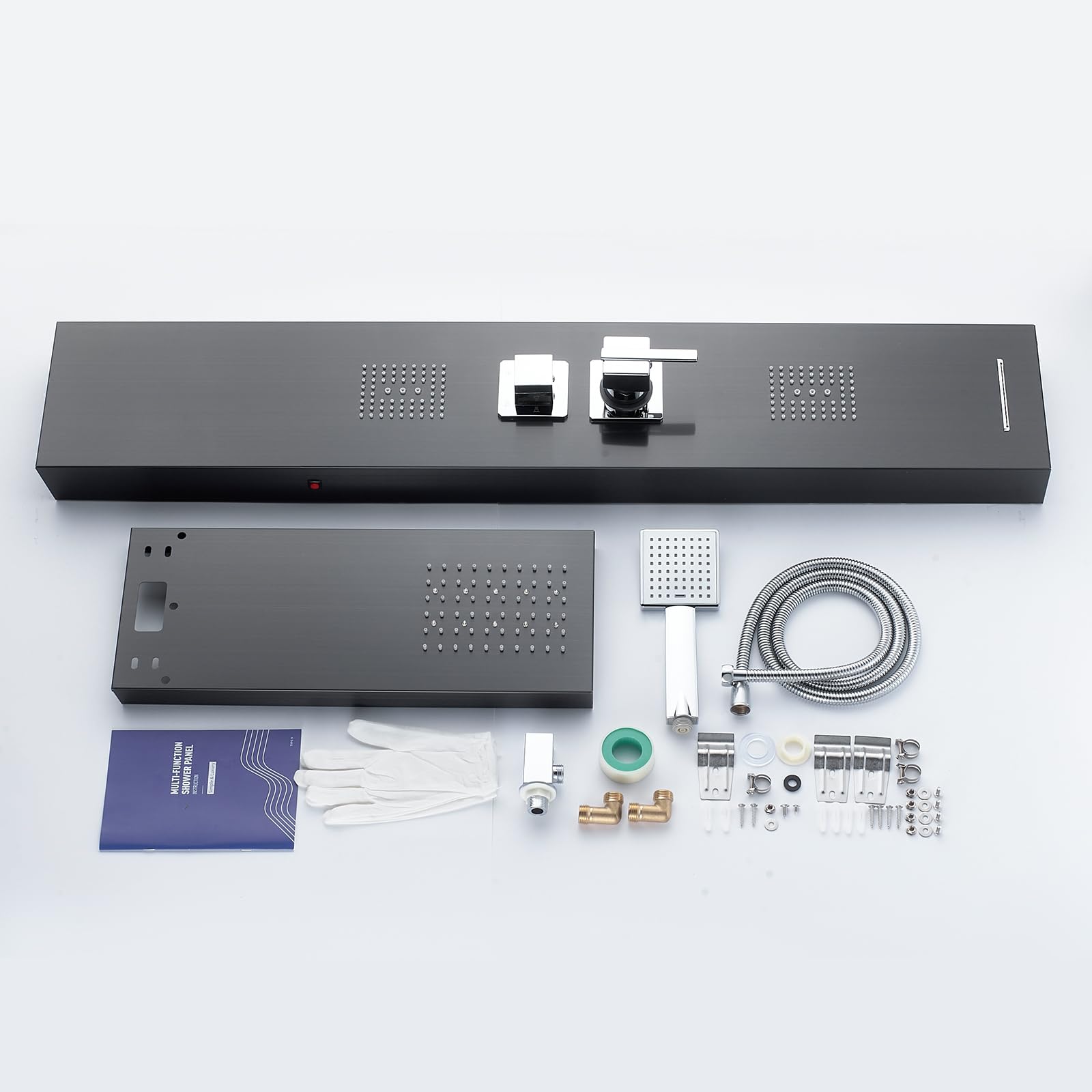 Premium Stainless Steel Shower Tower Panel System with LED Waterfall Shower - 5-in-1 Luxury Shower Panel with Rainfall Shower Head, 2-in-1 Body Jets, Handheld Showerhead & Bathtub Filler (Black) - Perfect for Modern Bathroom Renovation & Spa-Like Shower Experience