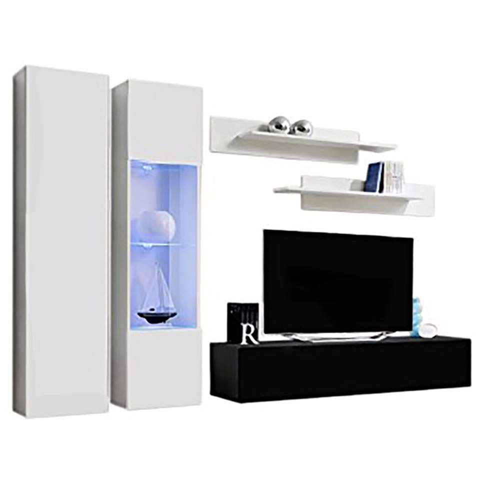 Modern Floating TV Stand with Storage & LED Lights - Wall-Mounted Entertainment Center for Living Room & Bedroom - White/Black A5 30TV Console with Shelves - Perfect for Small Spaces & Home Theater Setup