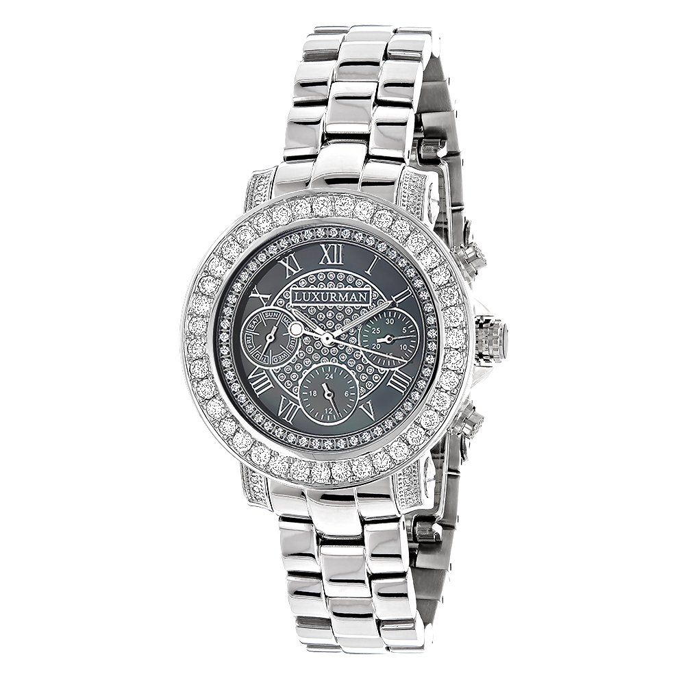Luxury Diamond Watch for Women - 3 Carat Black Crystal - Elegant Dress Watch for Evening, Party & Special Occasions