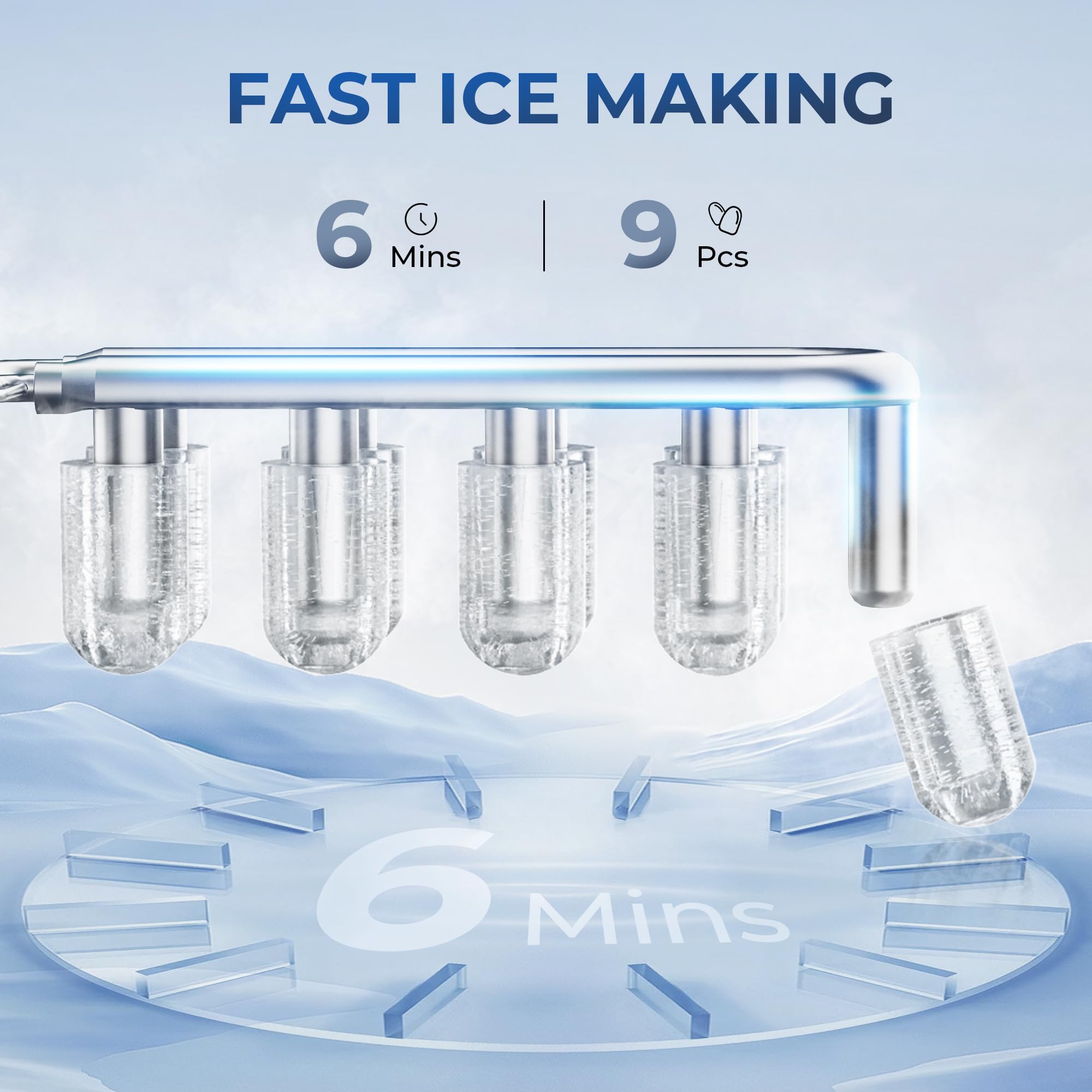EUHOMY Portable Countertop Ice Maker - 9 Ice Cubes in 6 Minutes, 26lbs Daily Output, Self-Cleaning with Ice Scoop & Basket, Compact Ice Machine for Home, Kitchen, Office, RV, Camping & Parties (Red)