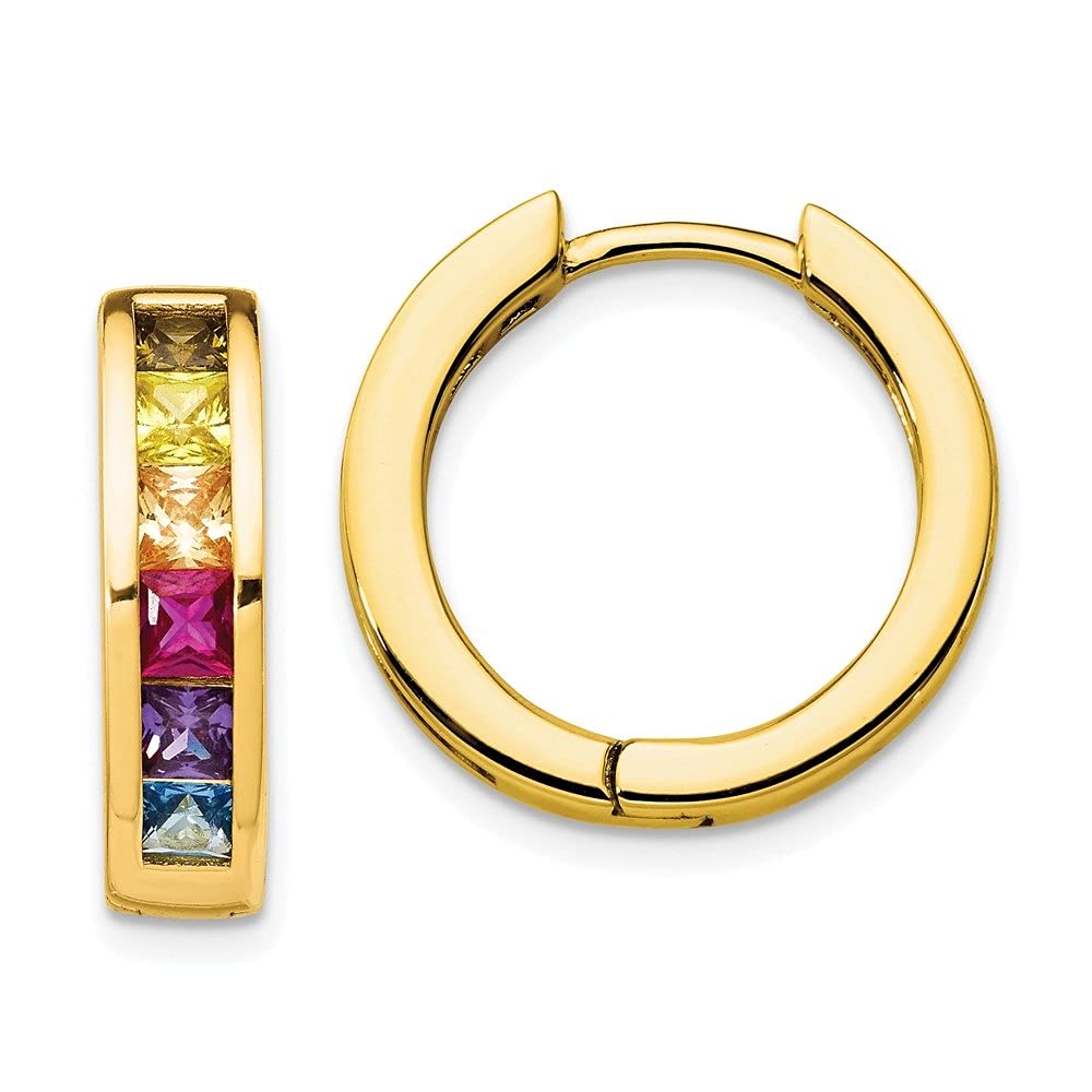 925 Sterling Silver 14k Gold Plated Cubic Zirconia Hoop Earrings for Women - Colorful CZ Channel Set Small Hoops - Perfect for Parties, Weddings & Everyday Wear
