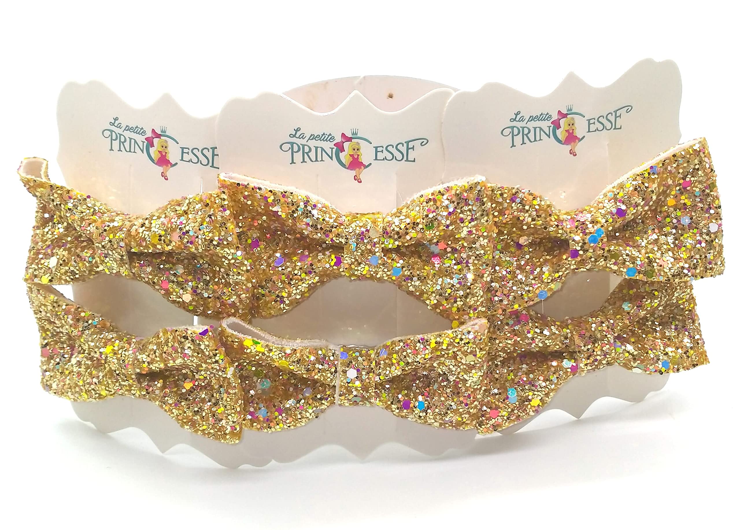 6 Pcs Handmade Glitter Hair Bows for Girls - Sparkly 3 Inch Alligator Hair Clips & Barrettes (Gold) - Perfect for Parties, School, and Special Occasions