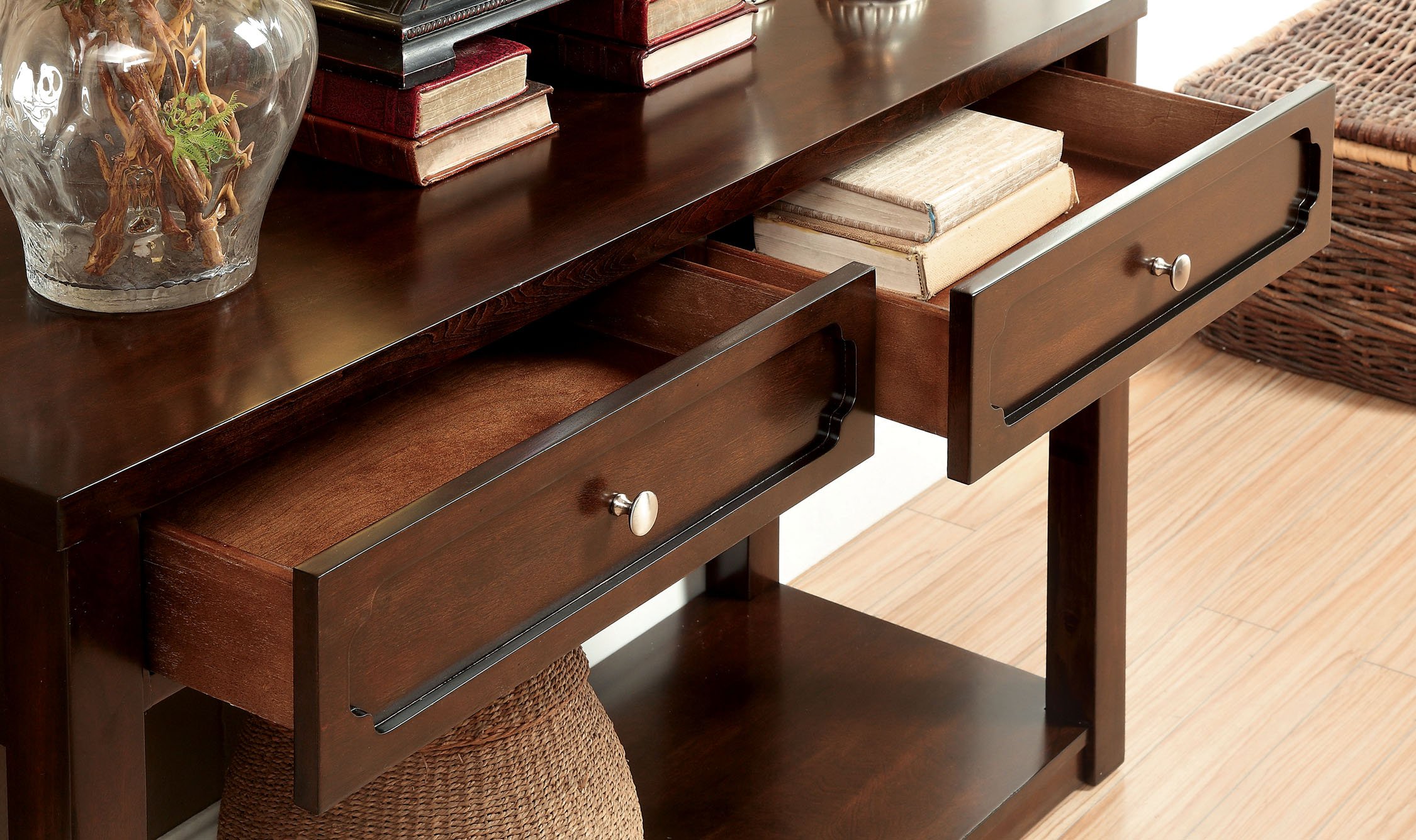 Furniture of America Elsina 2-Drawer Sofa Table, Brown Cherry Finish - End Table for Living Room, Bedroom, or Entryway