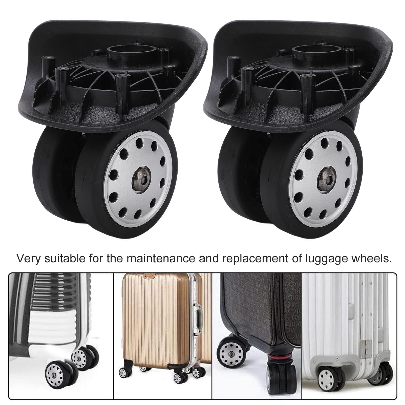 Alomejor A88 Replacement Luggage Wheels - 1 Pair Large Porous Suitcase Casters for Travel Bags (Black) | Durable Spinner Wheels for Smooth Airport Maneuvering & Heavy Duty Luggage Repair
