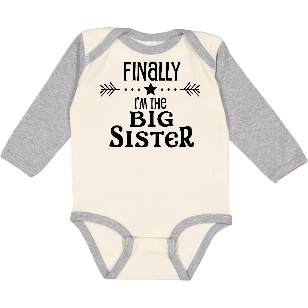 Inktastic 'Finally I'm The Big Sister' Baby Long Sleeve Bodysuit - Soft Cotton Creeper for Newborn Girls - Perfect Sibling Announcement & Family Photo Outfit