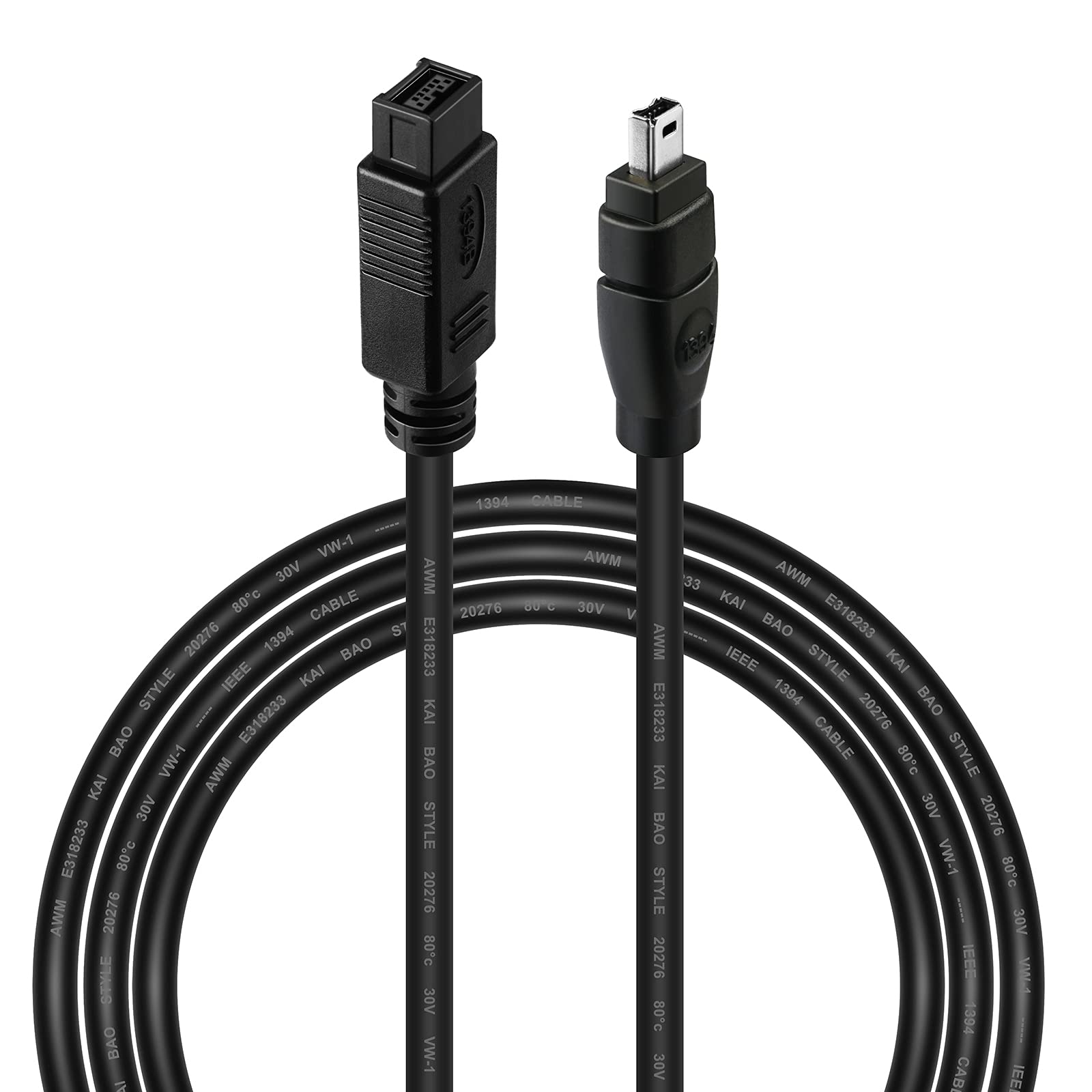 6FT Firewire 800 to Firewire 400 Cable - IEEE 1394B 9-Pin Male to 4-Pin Male High-Speed Data Transfer Cable for MacBook Pro, Mac Mini, iMac, PC - Compatible with Digital Cameras, SLR Cameras & External Hard Drives
