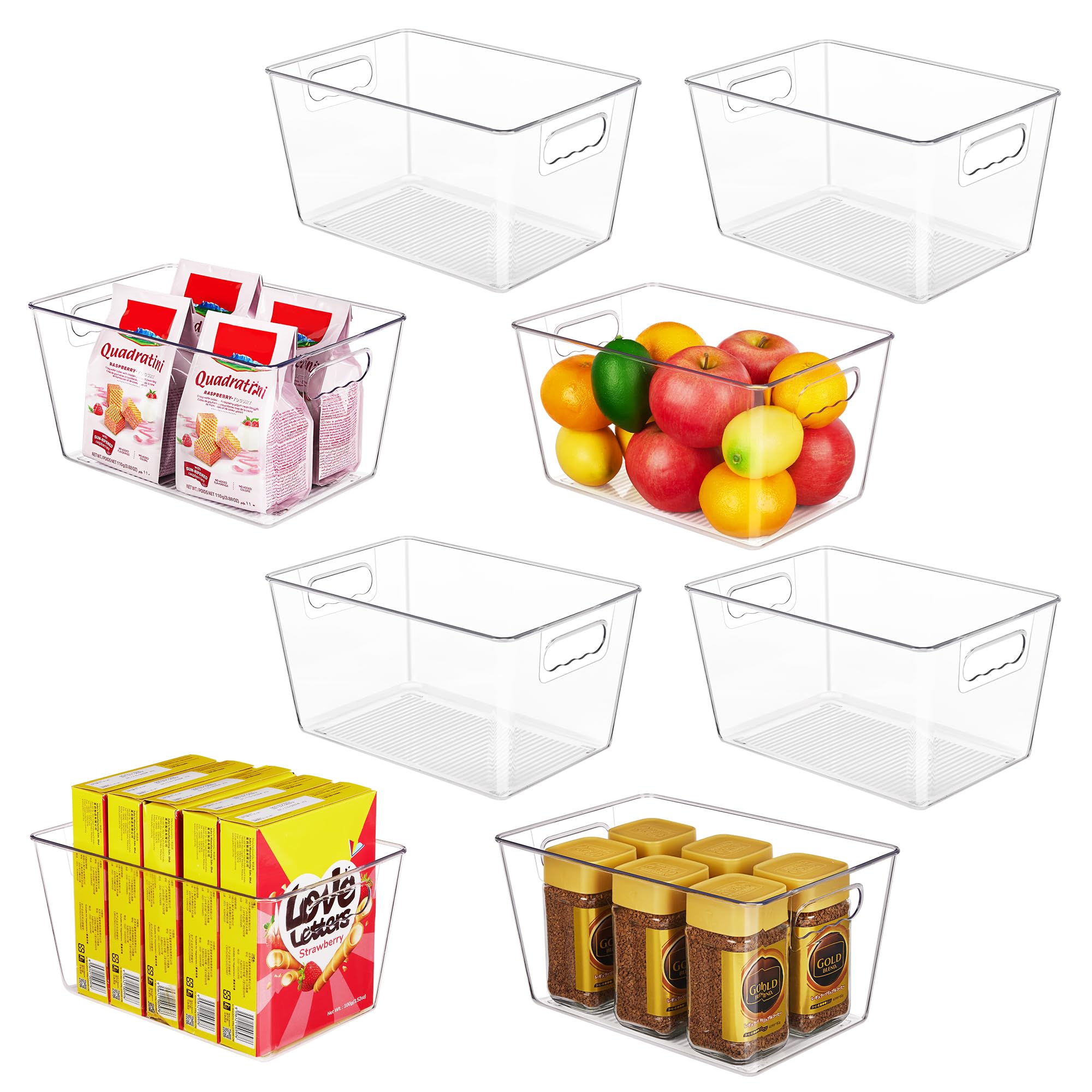 YIHONG 8 Pack Clear Plastic Storage Bins with Handles - Pantry Organizer Containers for Kitchen, Freezer, Cabinet & Closet Organization | Perfect for Food Storage, Home Decluttering & Space Saving Solutions