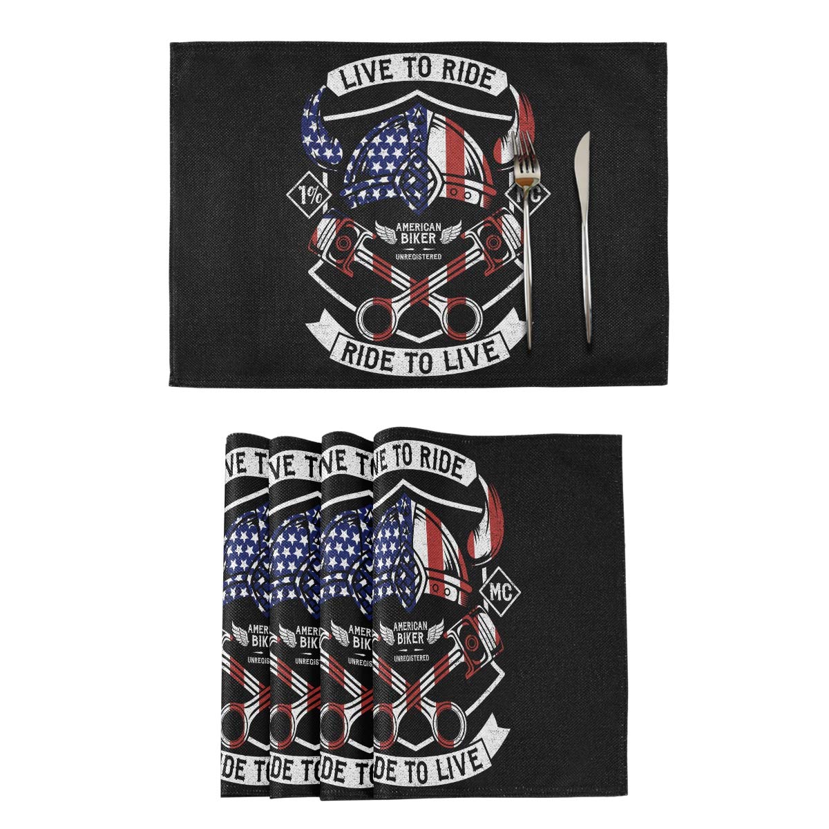 DOMIKING 4-Pack Double-Sided American Flag Placemats - Heat Resistant & Non-Slip Polyester Table Mats for Kitchen & Dining Room Decor - Perfect for 4th of July, Memorial Day & Patriotic Home Decor