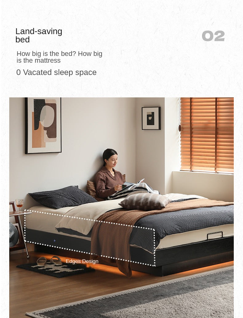 Solid Oak Wood Floating Box Platform Bed Frame - No Headboard Modern Minimalist Design for Bedroom, Guest Room, or Studio Apartment